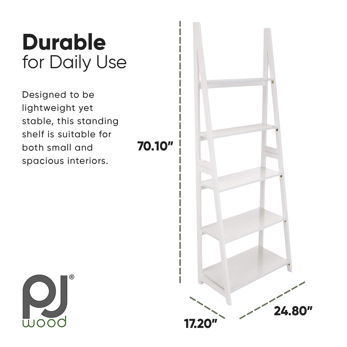 PJ Wood 5 Tier Wooden Ladder Shelf Organizer Bookcase Display Stand (Open Box)