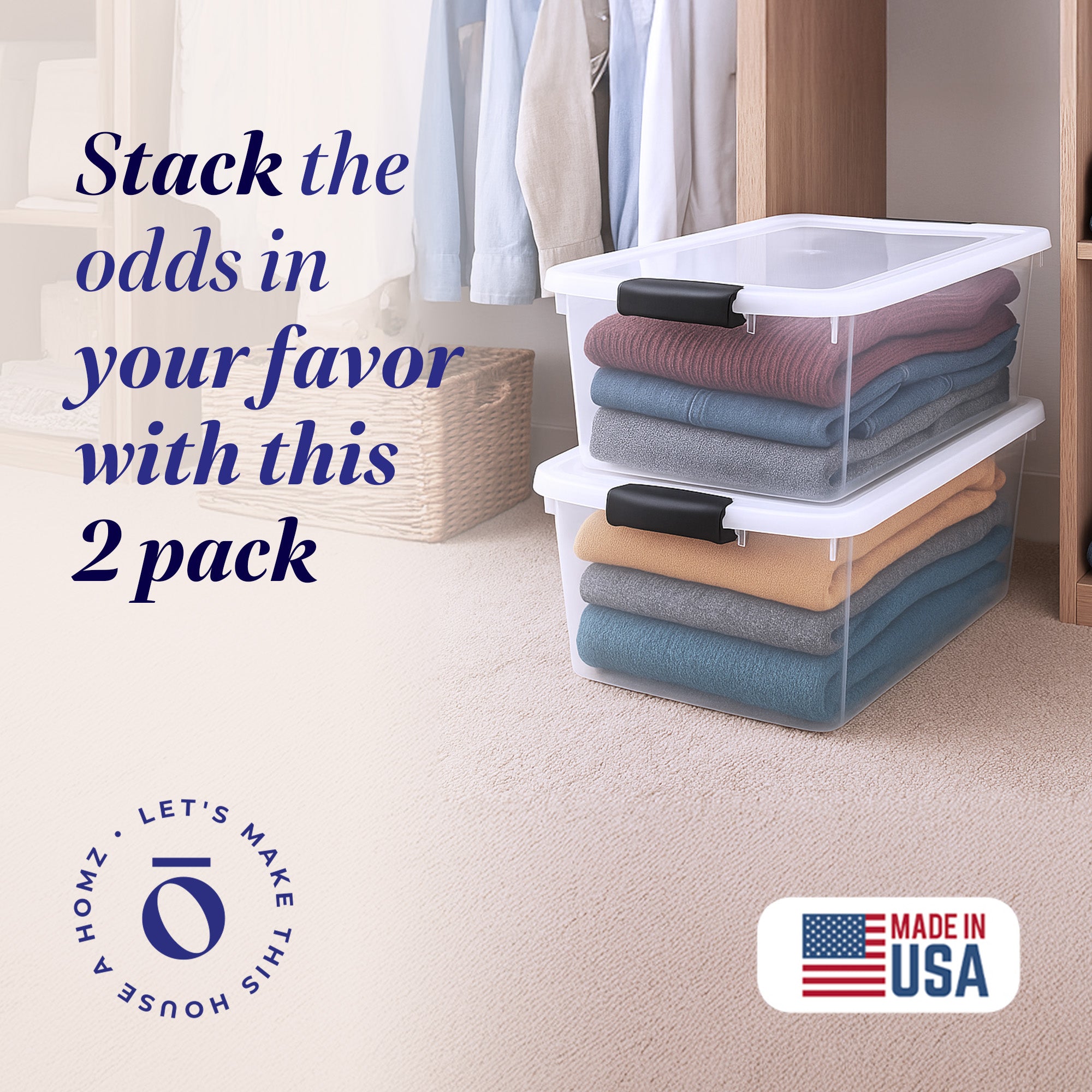 Homz 64 Qt Stackable Storage Bin with Latching Lids, Clear (2 Pack) (Used)