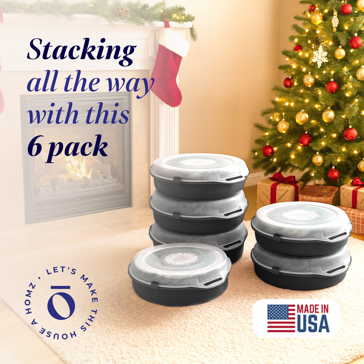 Homz 24 In Seasonal Holiday Christmas Plastic Wreath Storage Box, Black (6 Pack)