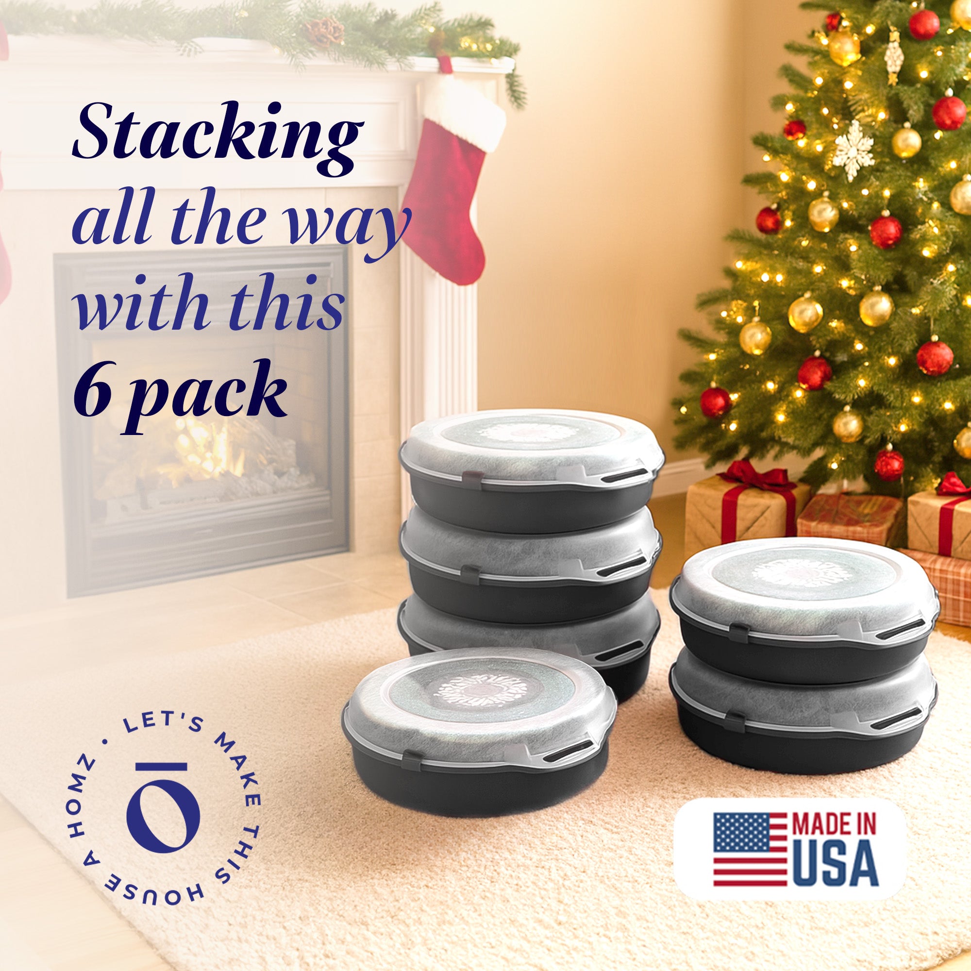 Homz 24 In Seasonal Holiday Christmas Plastic Wreath Storage Box, Black (6 Pack) - VMInnovations