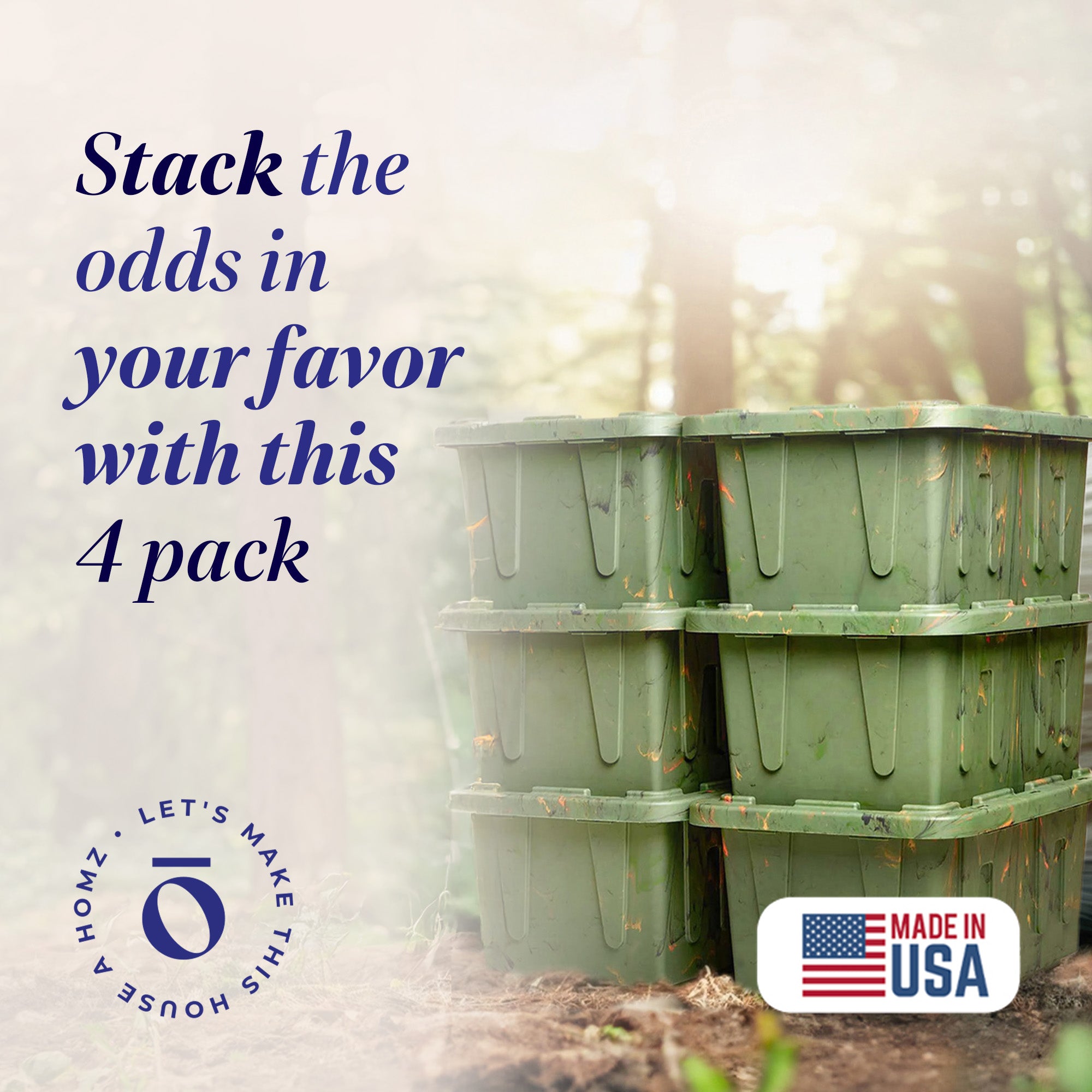 HOMZ Durabilt 27 Gallon Heavy Duty Storage Tote with Lid, Green Camo (4 Pack) - VMInnovations