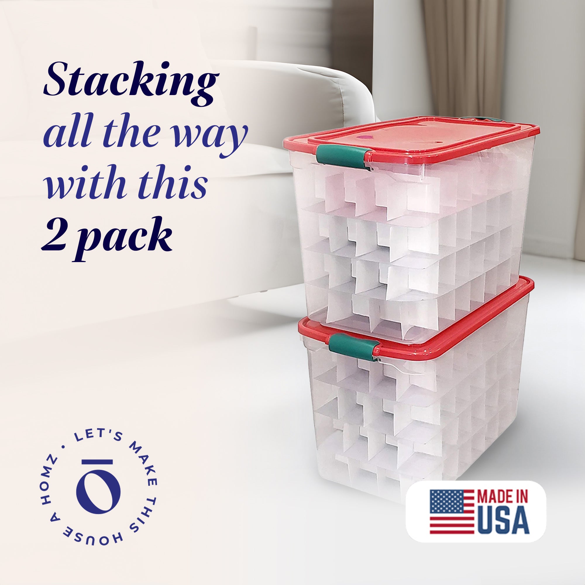 Homz 112 Qt Latching Holiday Plastic Storage Container Tote Box, Clear (2 Pack)