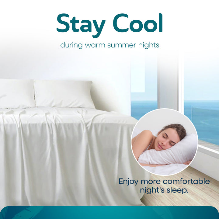 Sleepgram Viscose from Bamboo King Bed Sheet Set with 2 Pillowcases, White - VMInnovations