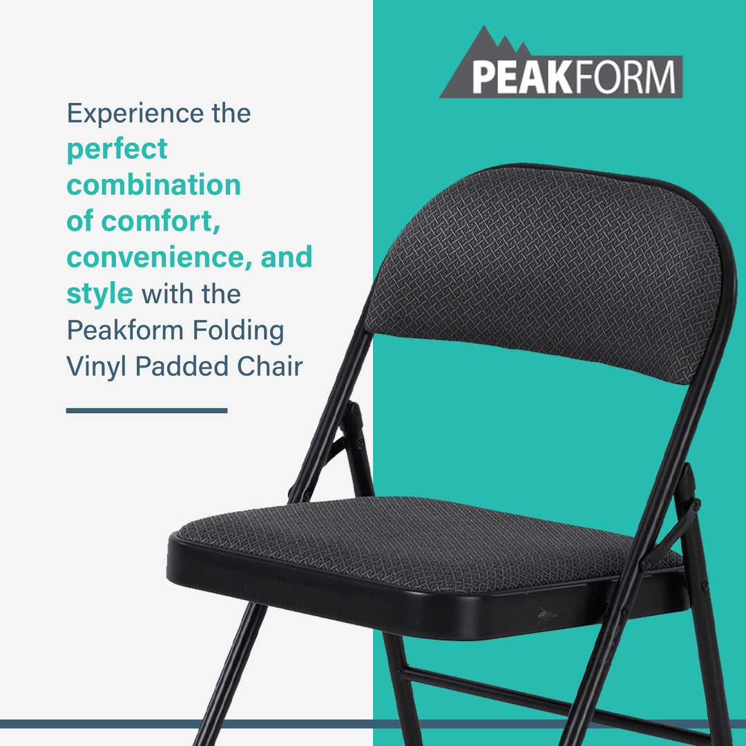 Peakform Folding Vinyl Padded Chair with Comfortable Seat Cushion, 4 Pack, Black
