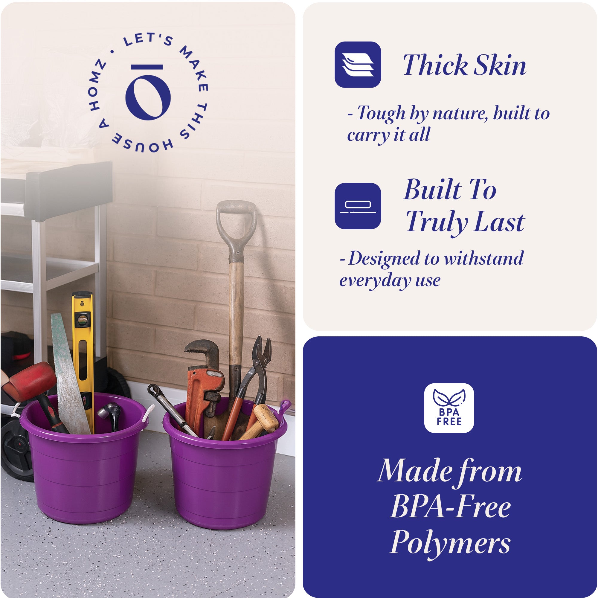 Homz 17 Gallon Indoor Outdoor Storage Bucket w/ Rope Handles, Orchid (4 Pack) - VMInnovations