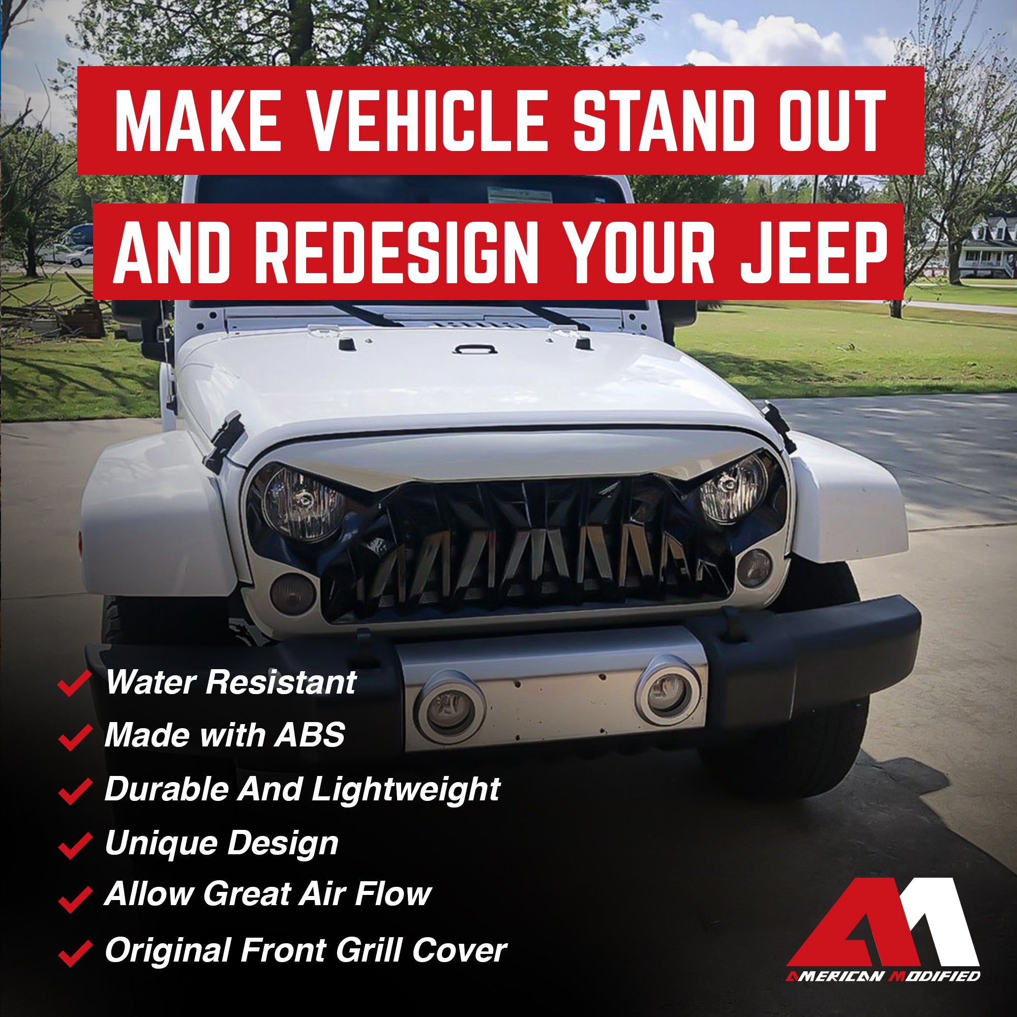 American Modified Shark Grille for '07 -'18 Jeep Models, White & Black (Used) - VMInnovations