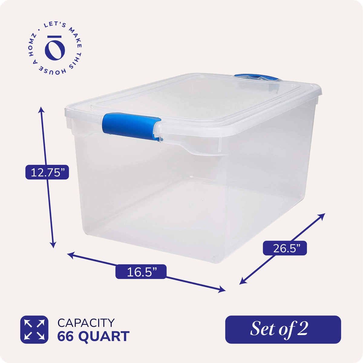 Homz 66 Qt Stackable Storage Bin with Latching Lids, Clear 2 pack (Open Box)
