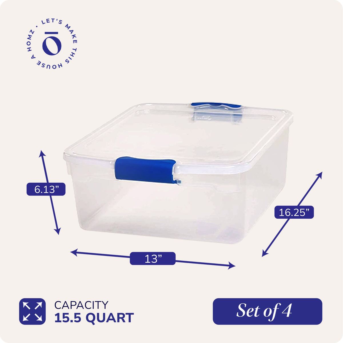 Homz 15.5 Quart Clear Plastic Stackable Storage Containers, 4 Pack (Open Box) - VMInnovations