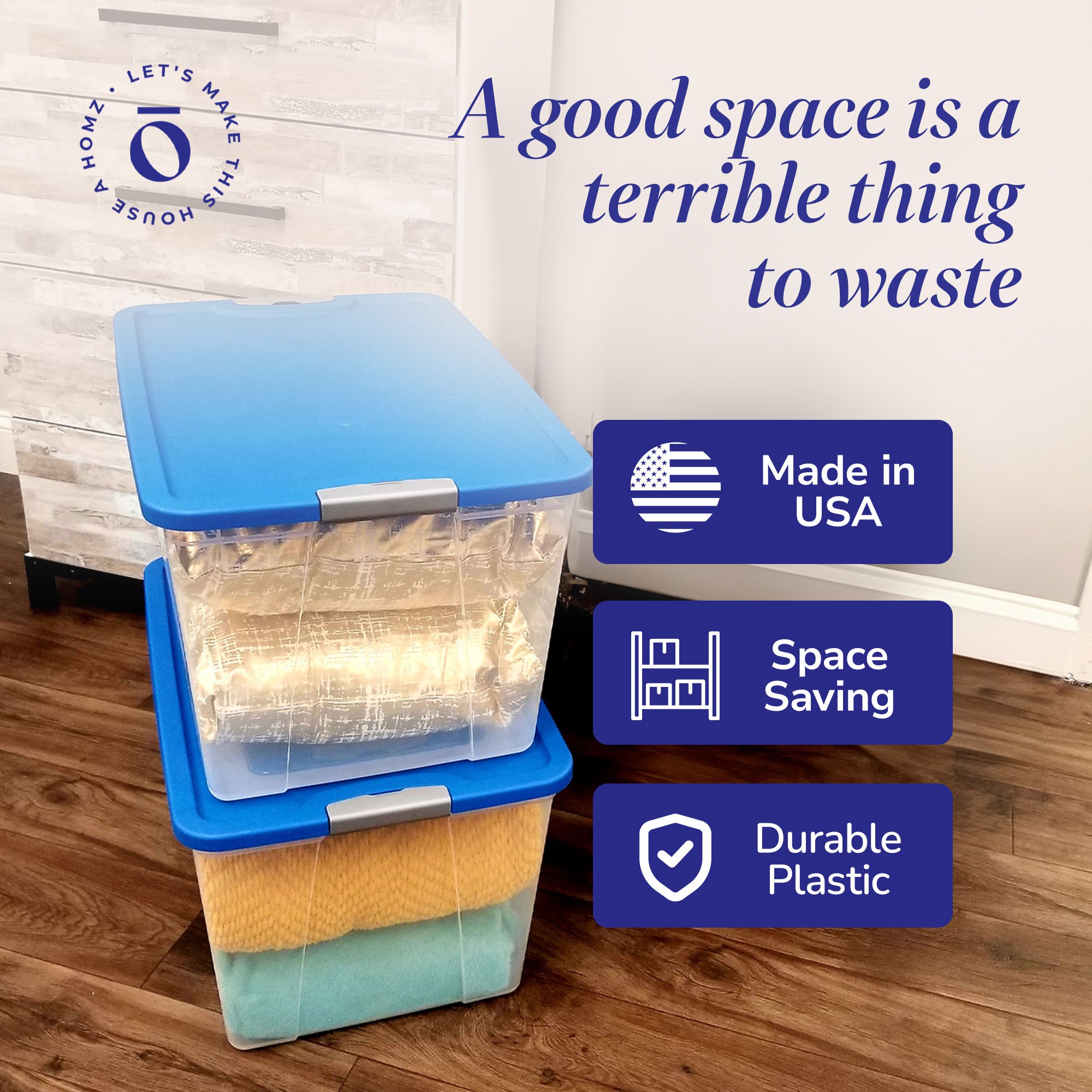 Homz 64 Qt Secure Latch Lrg Clear Stackable Storage Container w/Lid (2pk)(Used) - VMInnovations