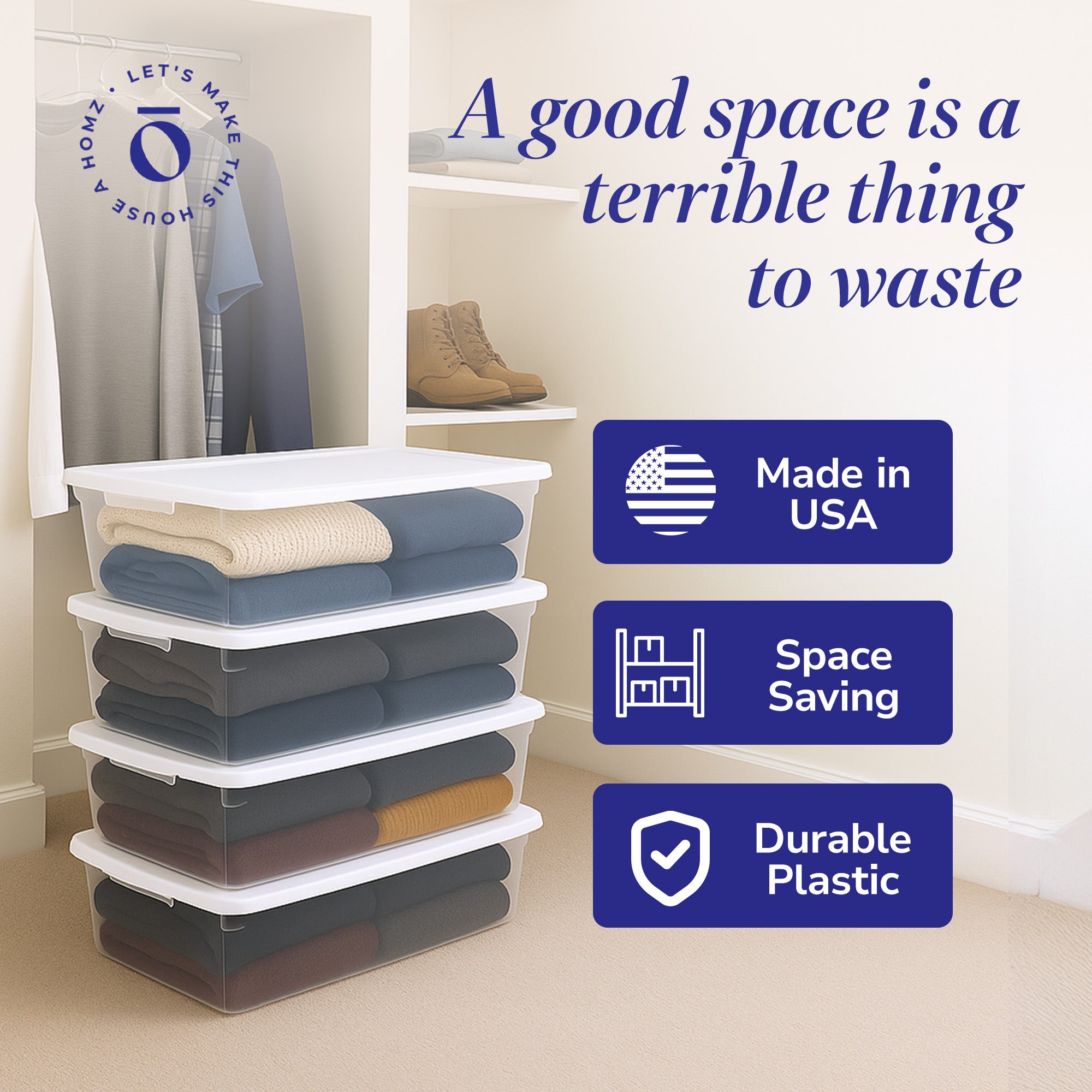 Homz Snaplock 41 Qt Stackable Plastic Storage Container w/Latching Lid (4 Pack) - VMInnovations