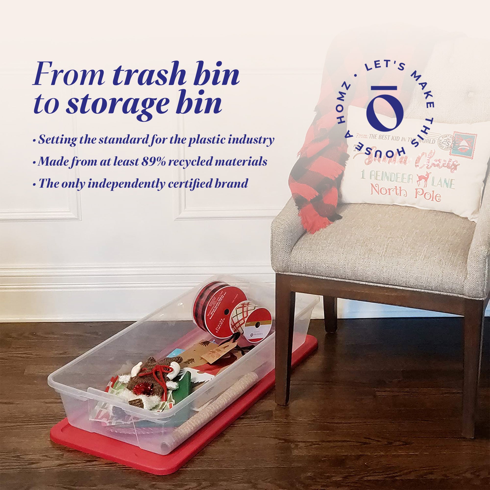 Homz 41Qt Clear Plastic Holiday Storage Container w/Red Snap Lock Lid,2Pk(Used) - VMInnovations