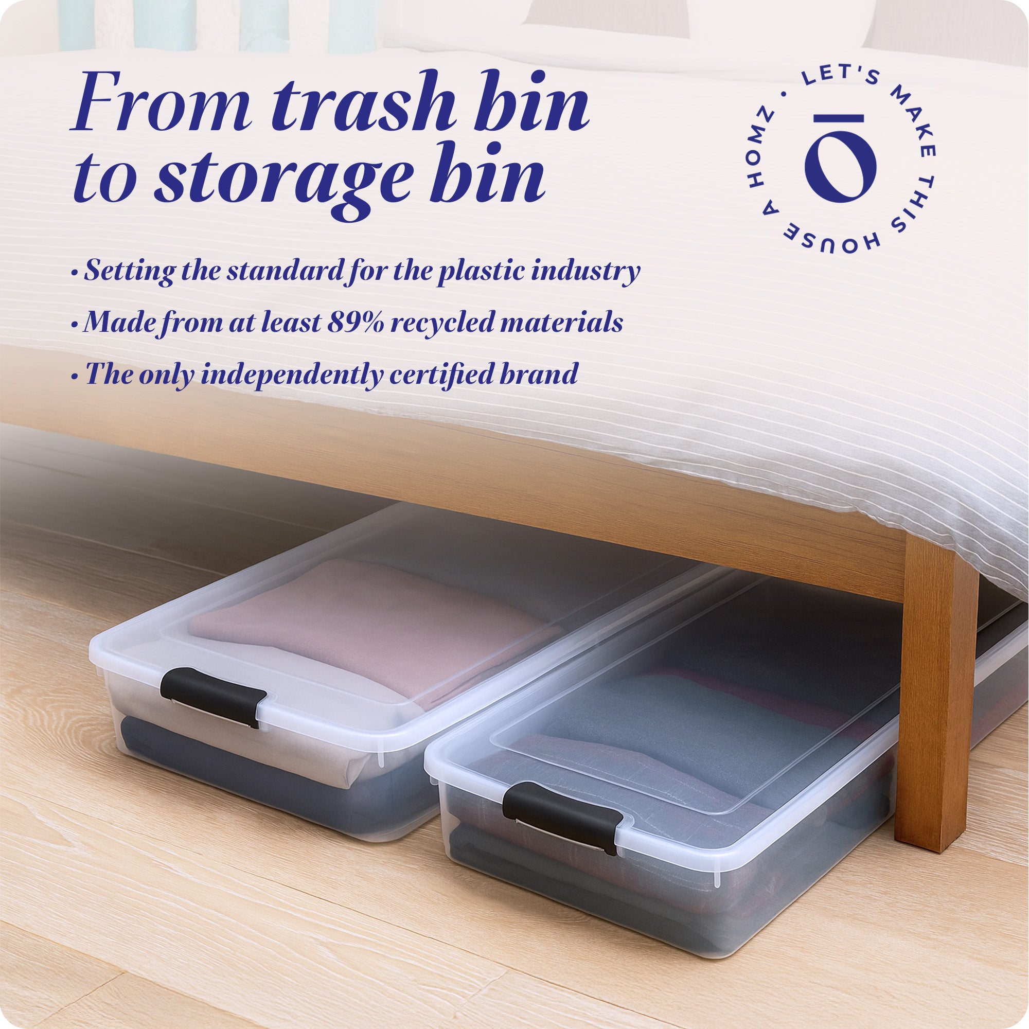 Homz 60 Quart Underbed Storage Container Bins with Latching Lid, Clear (2 Pack)