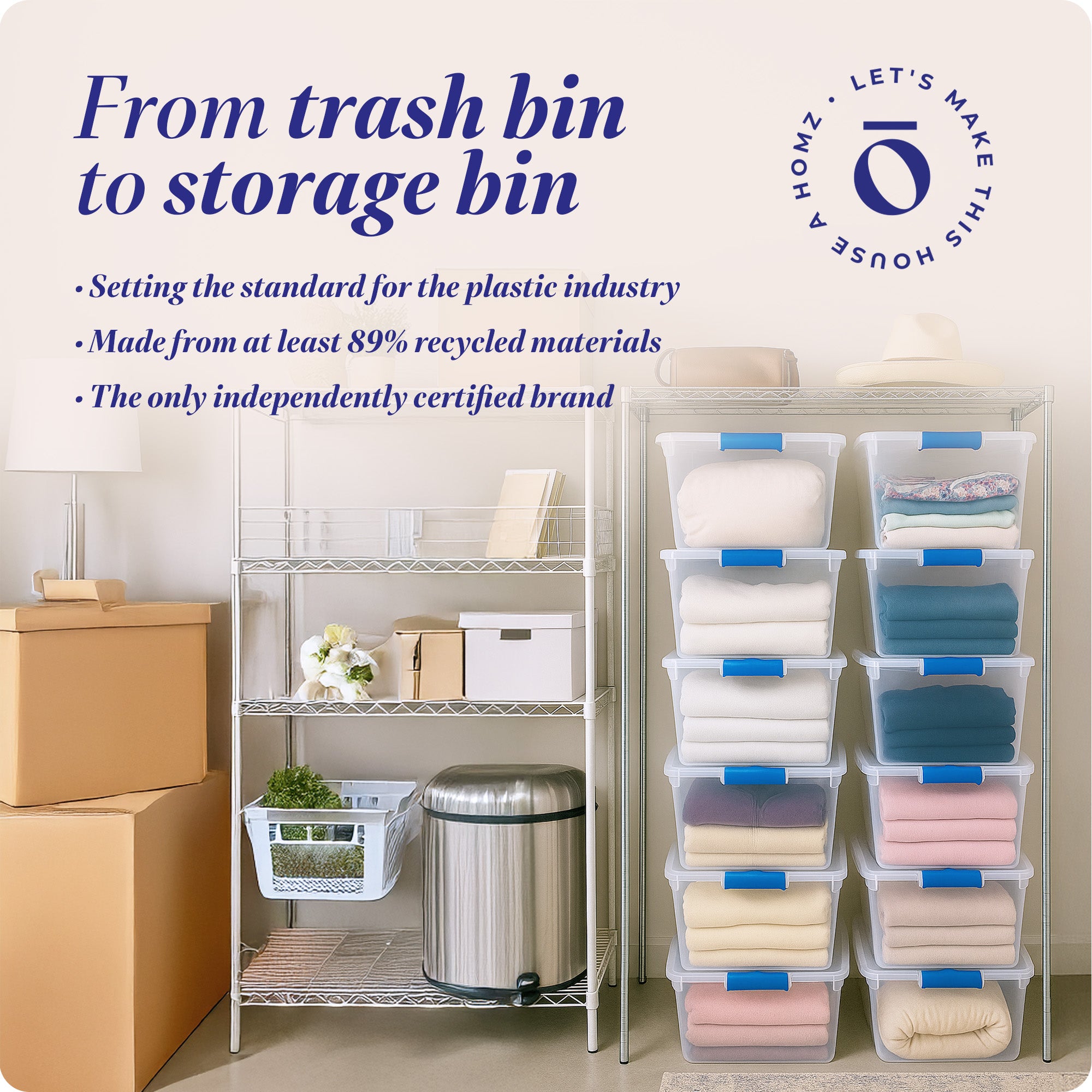 Homz 31 Quart Heavy Duty Clear Plastic Stackable Storage Containers, 12 Pack
