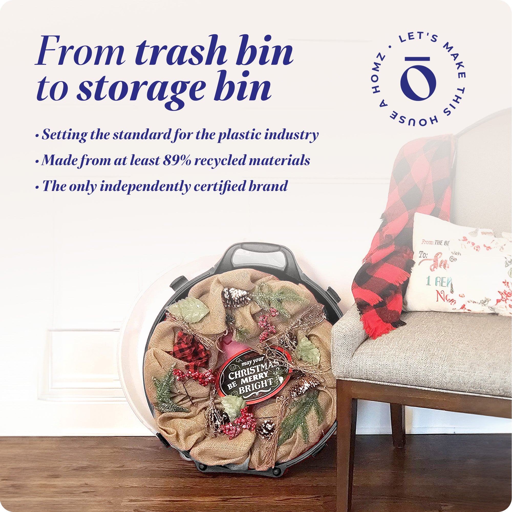 Homz 24 In Seasonal Holiday Christmas Plastic Wreath Storage Box, Black (6 Pack) - VMInnovations