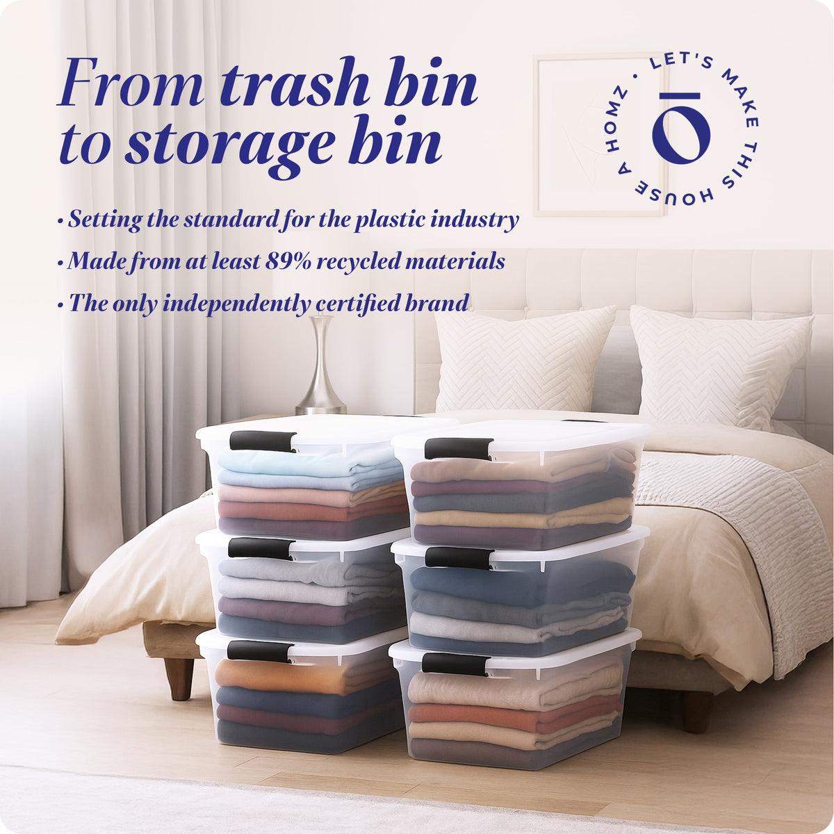 Homz 64 Qt Multipurpose Stackable Storage Bin with Latching Lids, Clear (6 Pack)