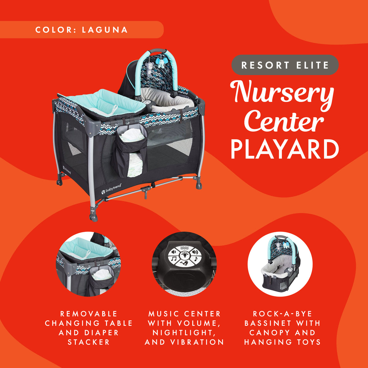 Baby Trend Resort Elite Spacious Portable Infant Play Nursery Center, Laguna - VMInnovations