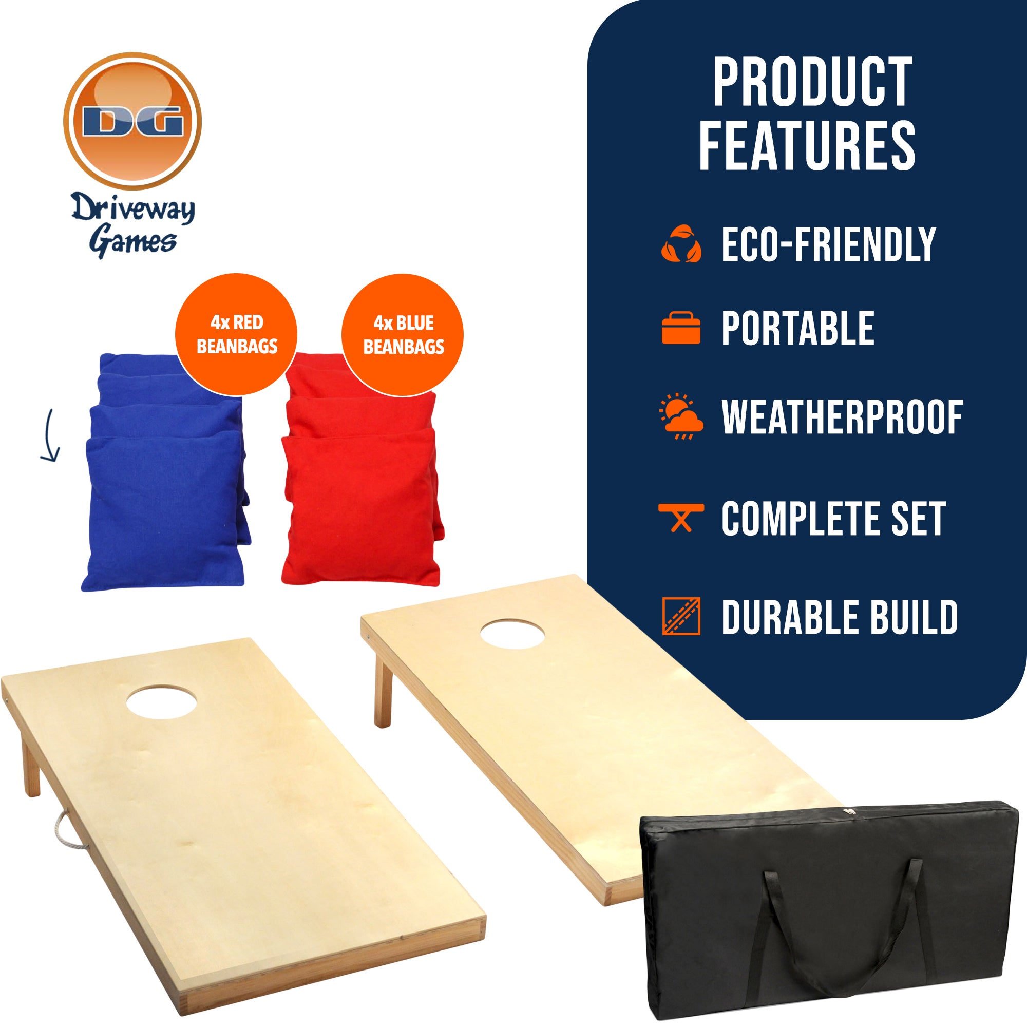 Driveway Games Traditional Wood Cornhole Game w/ All Weather Storage Bag, 4'x2'
