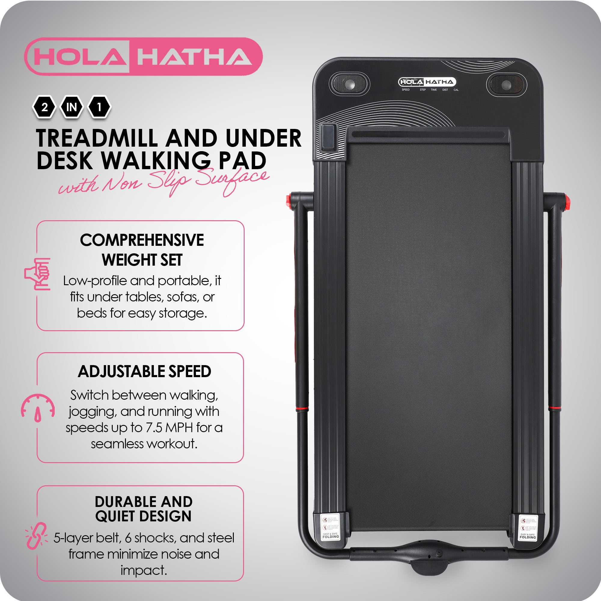 HolaHatha 2 In 1 Treadmill and Under Desk Walking Pad with Non Slip Surface - VMInnovations