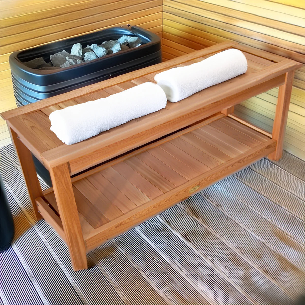 All Things Cedar 44” Wood Sauna Bench, Indoor Outdoor Seating, Natural(Open Box) - VMInnovations