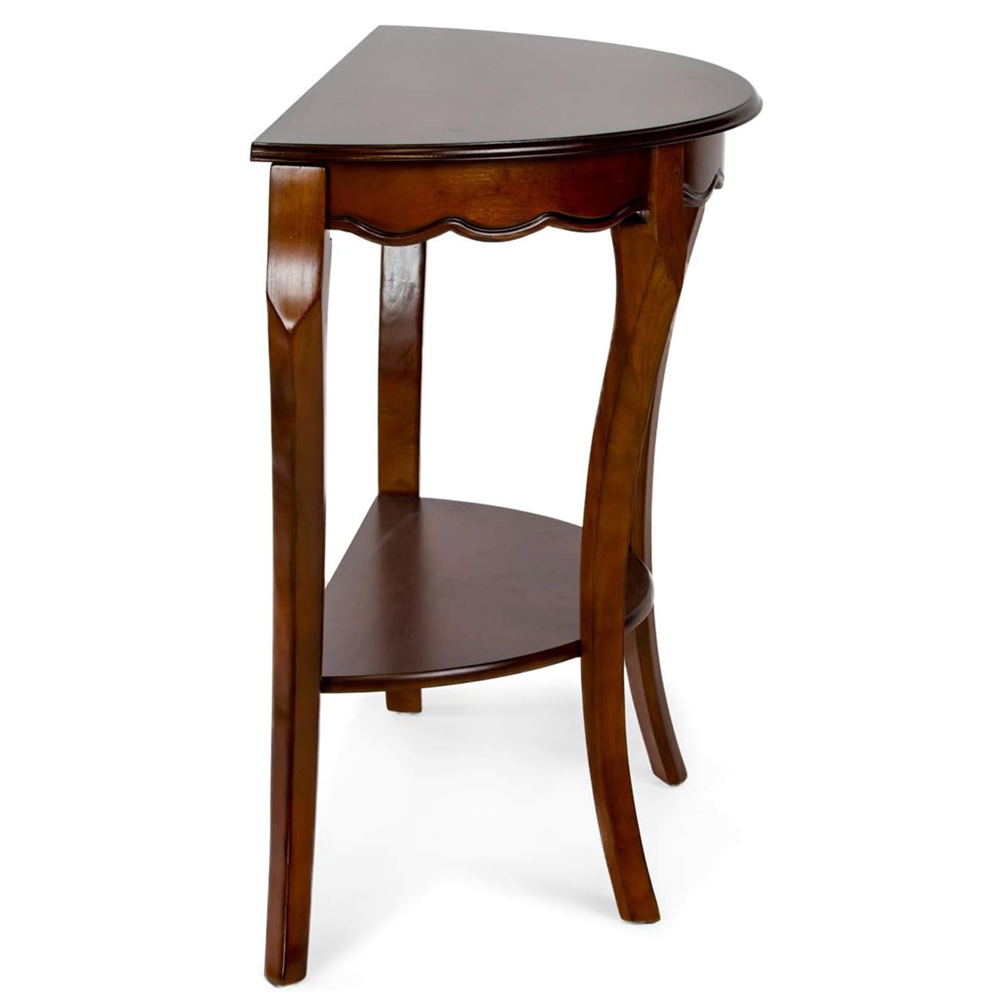 All Things Cedar Wood Half Moon Accent Console Table with Storage Shelf, Cherry - VMInnovations