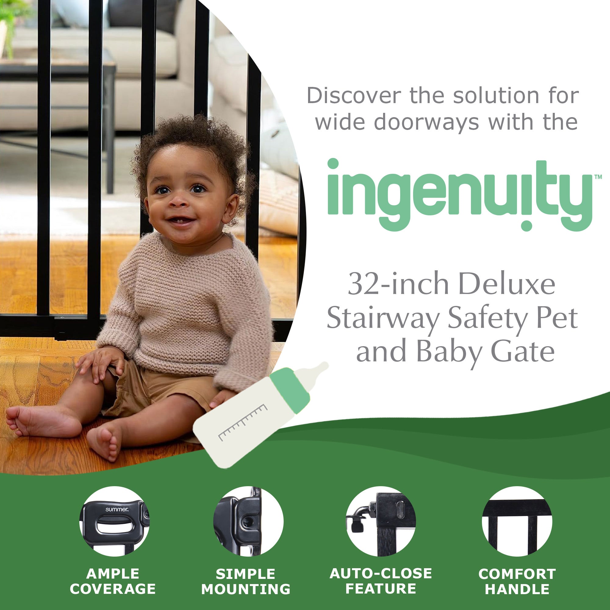Ingenuity 32 Inch Summer Infant Deluxe Stairway Safety Pet and Baby Gate, Black - VMInnovations