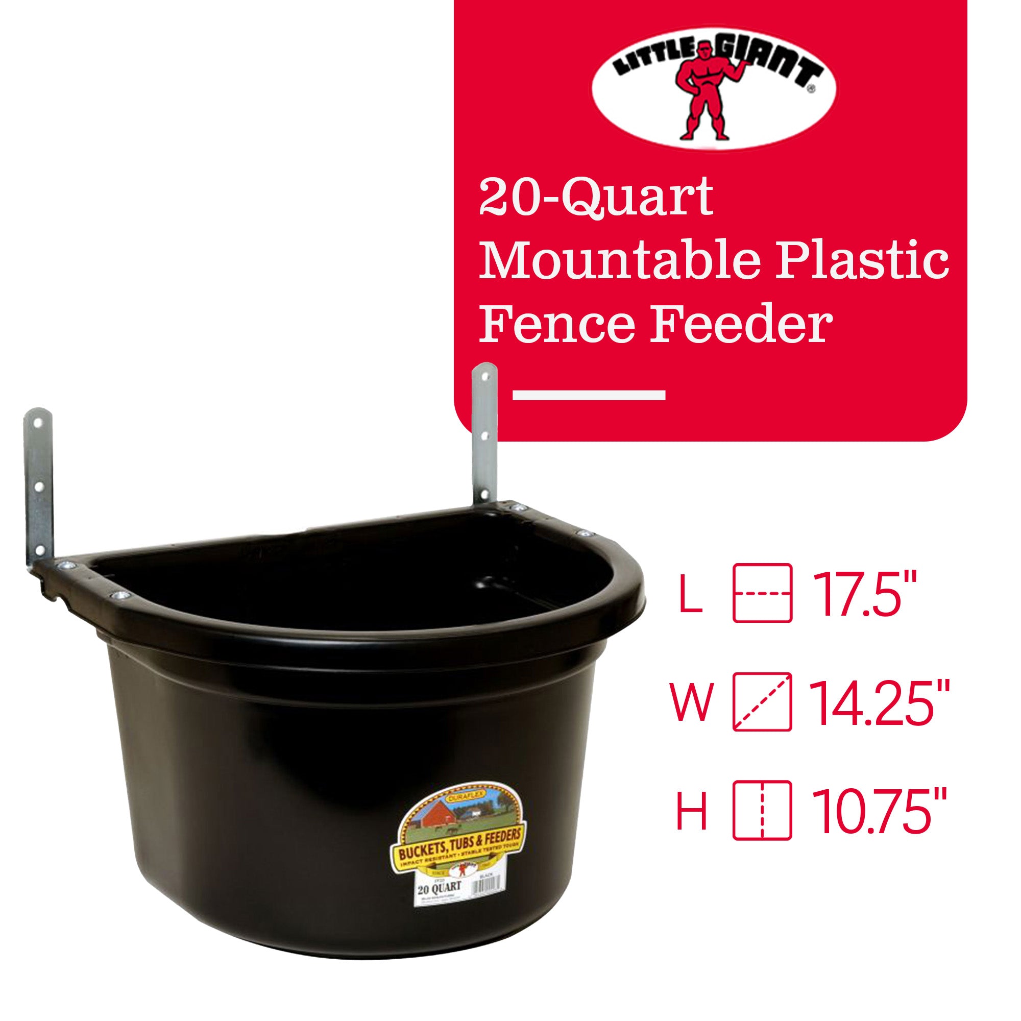 Little Giant 20 Quart Heavy Duty Mountable Fence Feeder Bucket, Black (Open Box) - VMInnovations