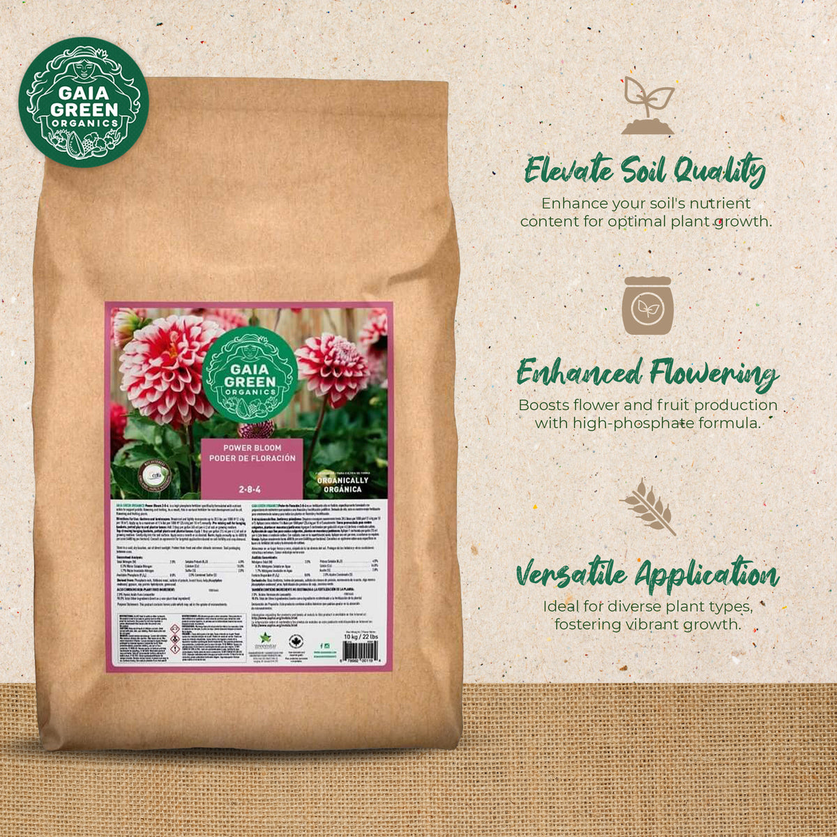 GAIA GREEN 10 Kg Bag All Purpose Soil Supplement & 10 Kg Power Bloom Plant Food