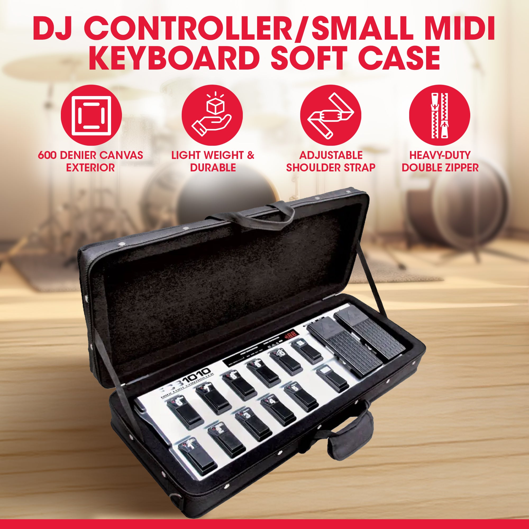 SKB 27”x 9” DJ Foot Controller Small MIDI Keyboard Soft Case Padded Bag, Black - VMInnovations