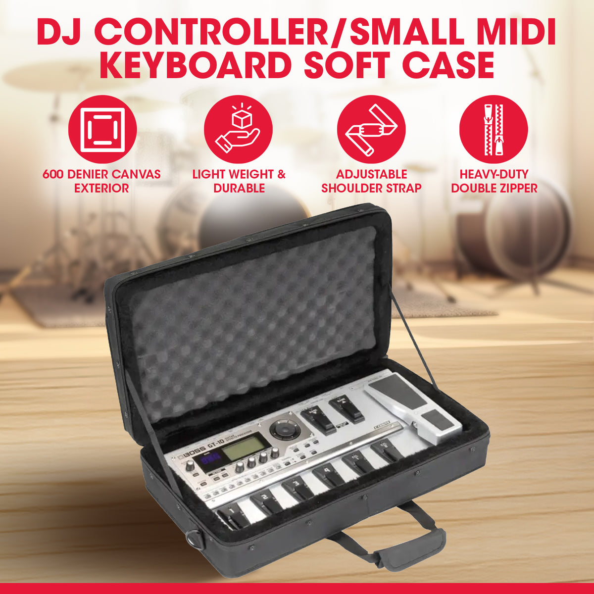 SKB 21”x 11” DJ Foot Controller Small MIDI Keyboard Soft Case Padded Bag, Black