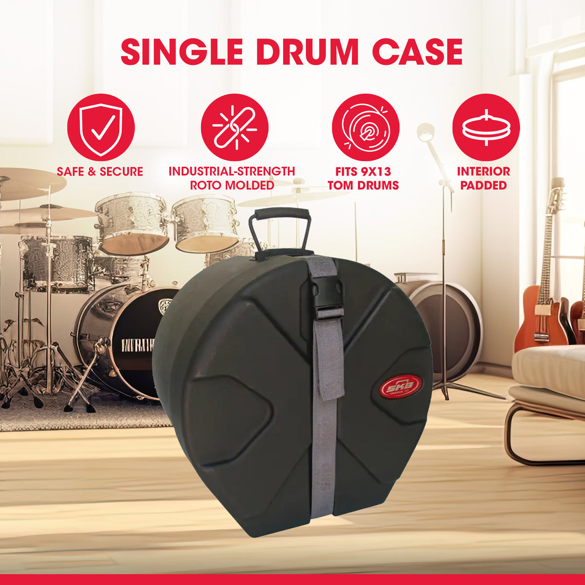 SKB 9" x 13" Tom Case with Padded Interior and D-Shaped Drum Design, Black - VMInnovations
