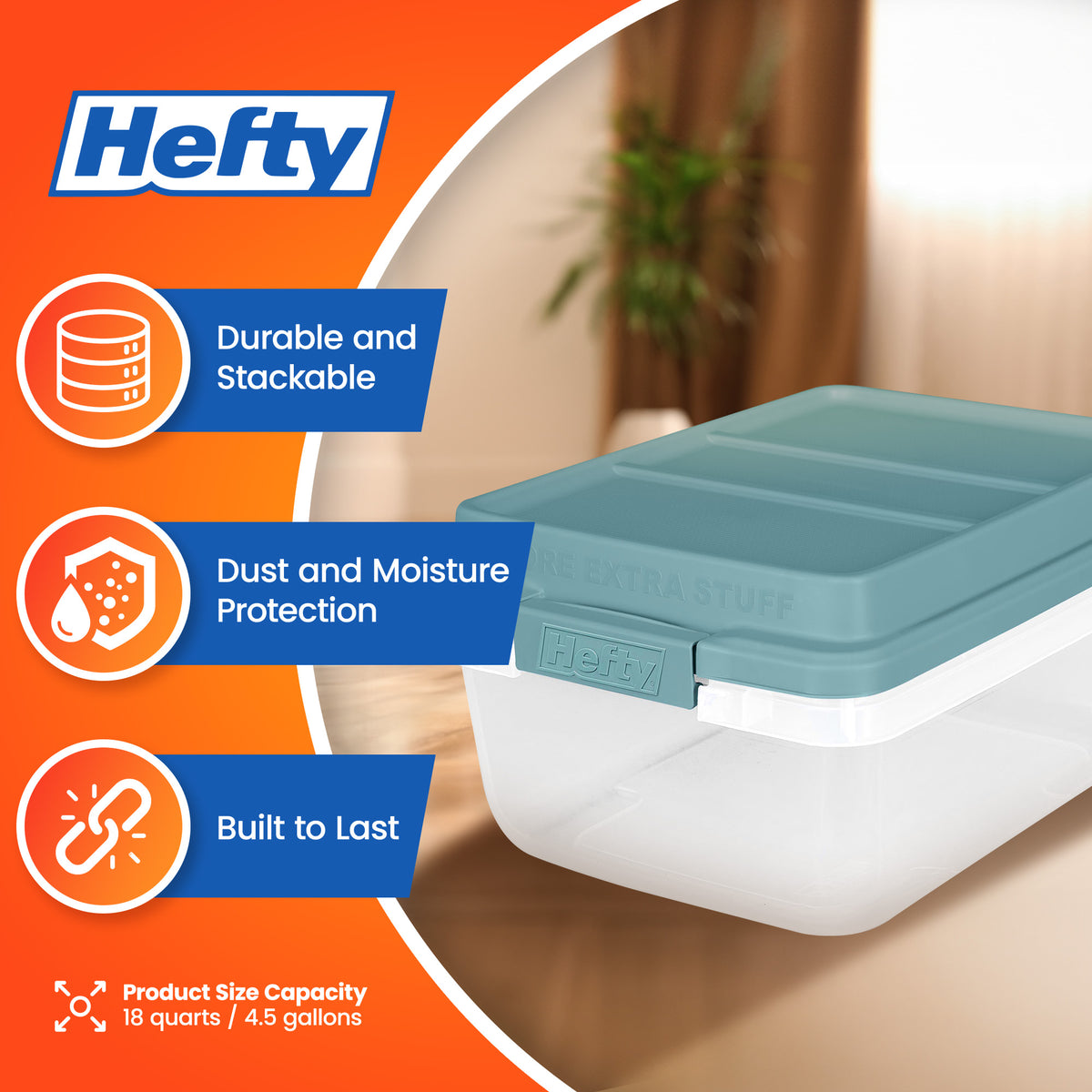 Hefty 18 Qt Hi-Rise Stackable Plastic Storage Bin W Lid, 8 Pk, Smoke Blue (Used)