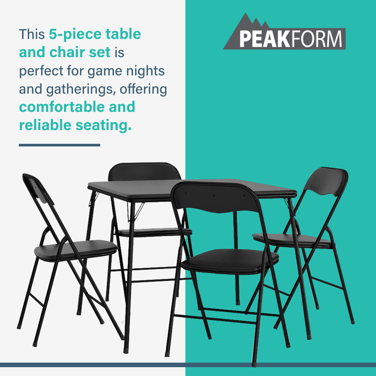 Plastic Development Group 34 Inch Card Table and 4 Chair Furniture Set, Black