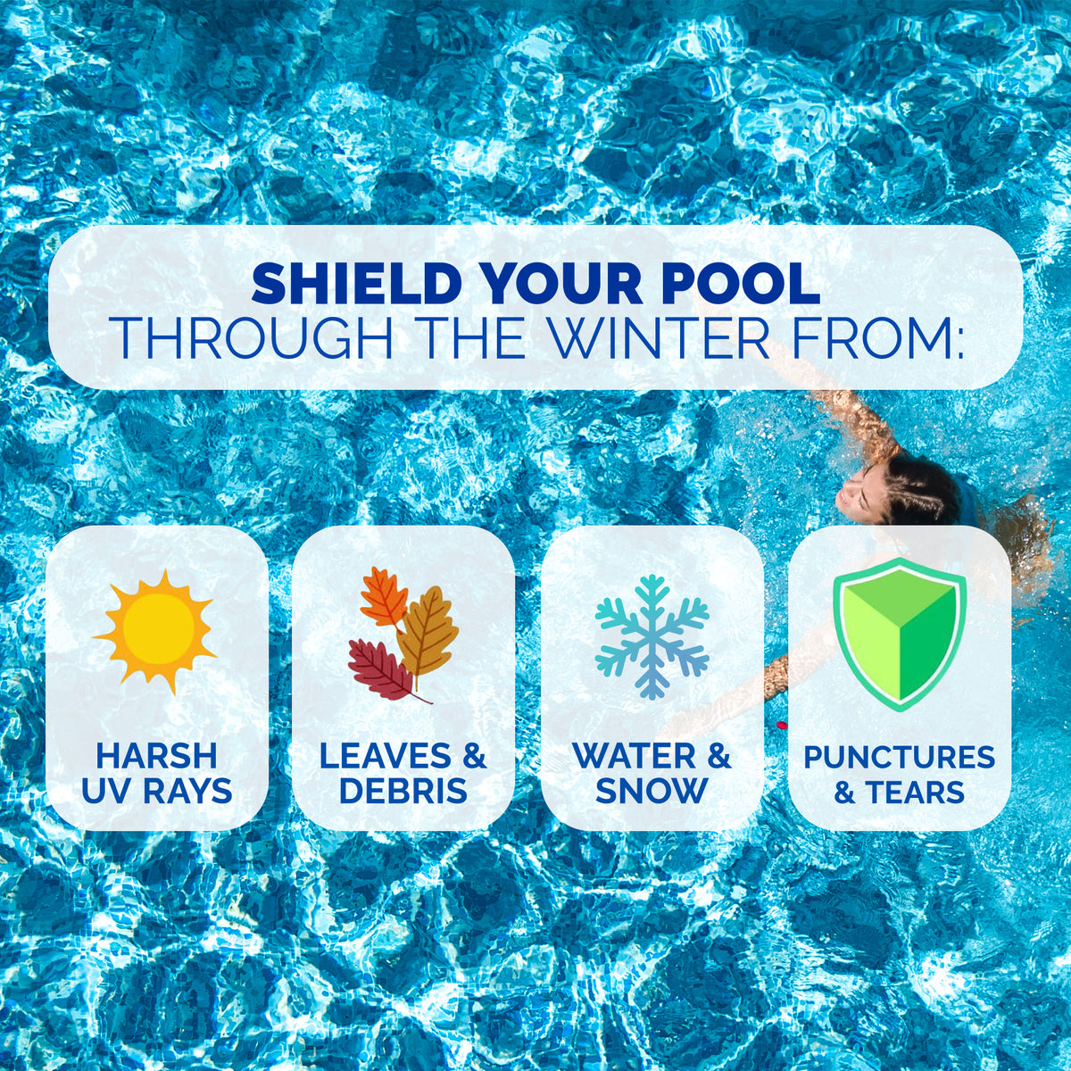 25' x 45' Dark Blue Winter Rectangular In Ground Pool Cover w/ 10 Ft Water Tubes - VMInnovations