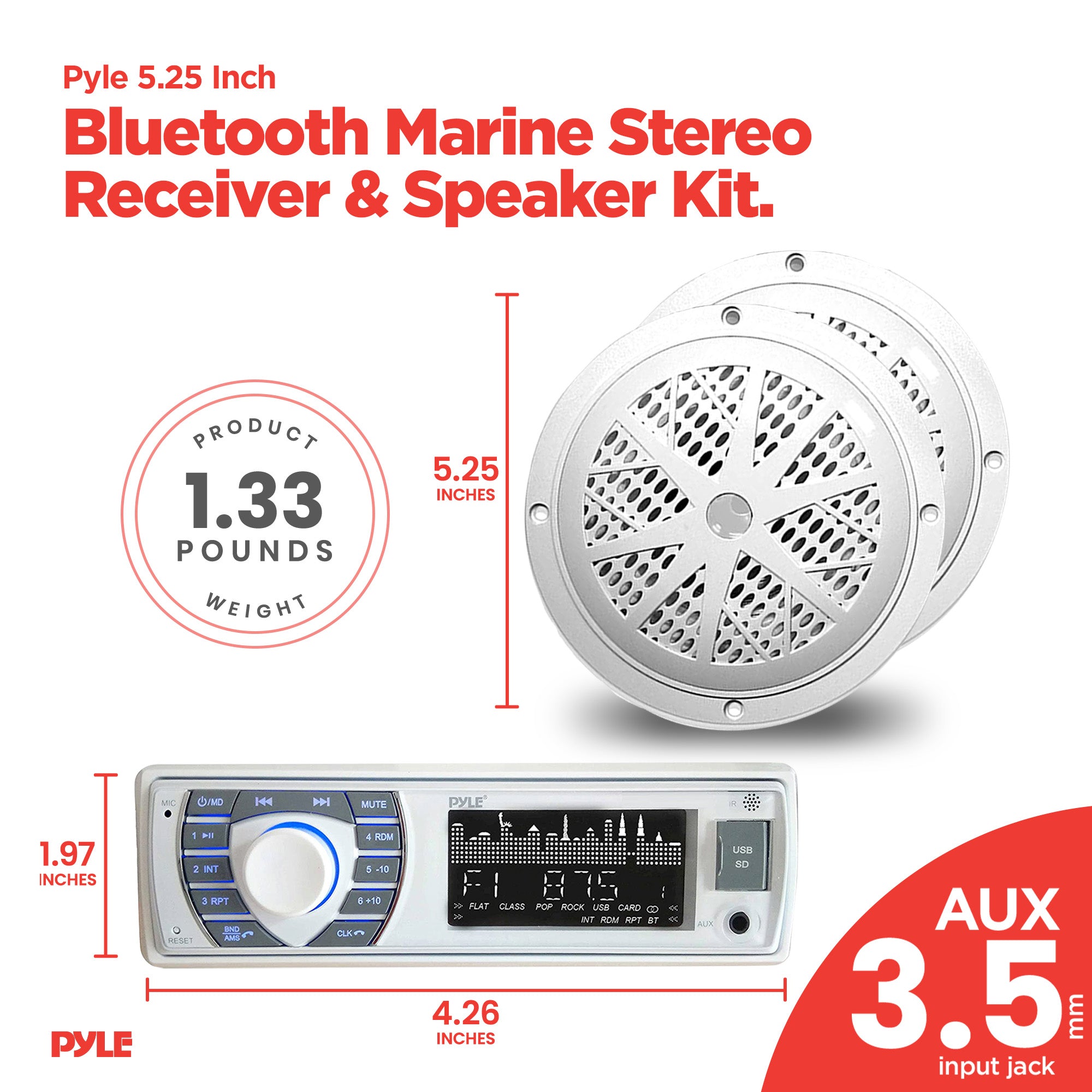Pyle PLMRKT36WT 5.25" Bluetooth Marine Stereo Receiver & Speaker Kit, (Used) - VMInnovations