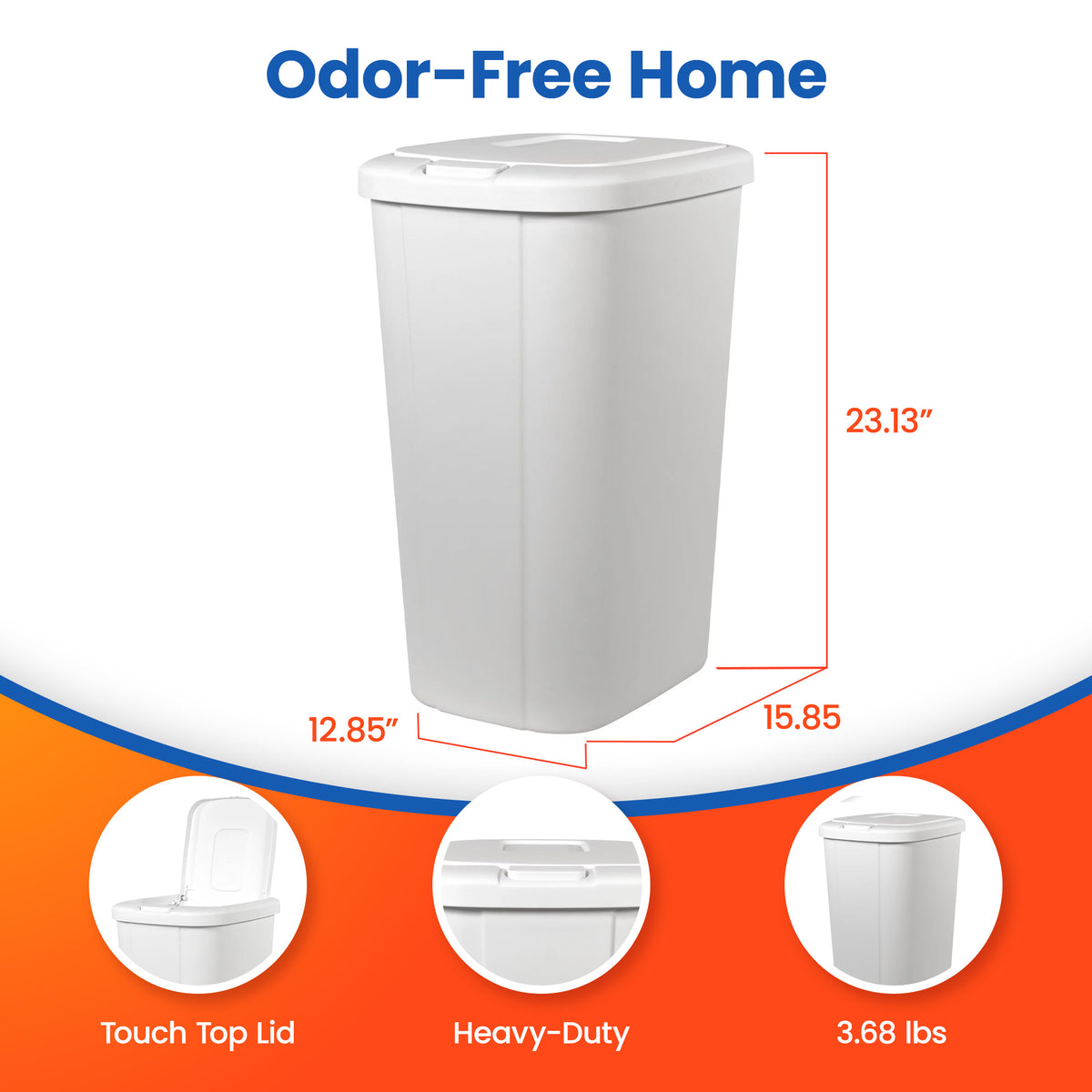 Hefty 13.3 Gallon Touch Top Trash Can with Spring Loaded Lid, 4 Pack, White