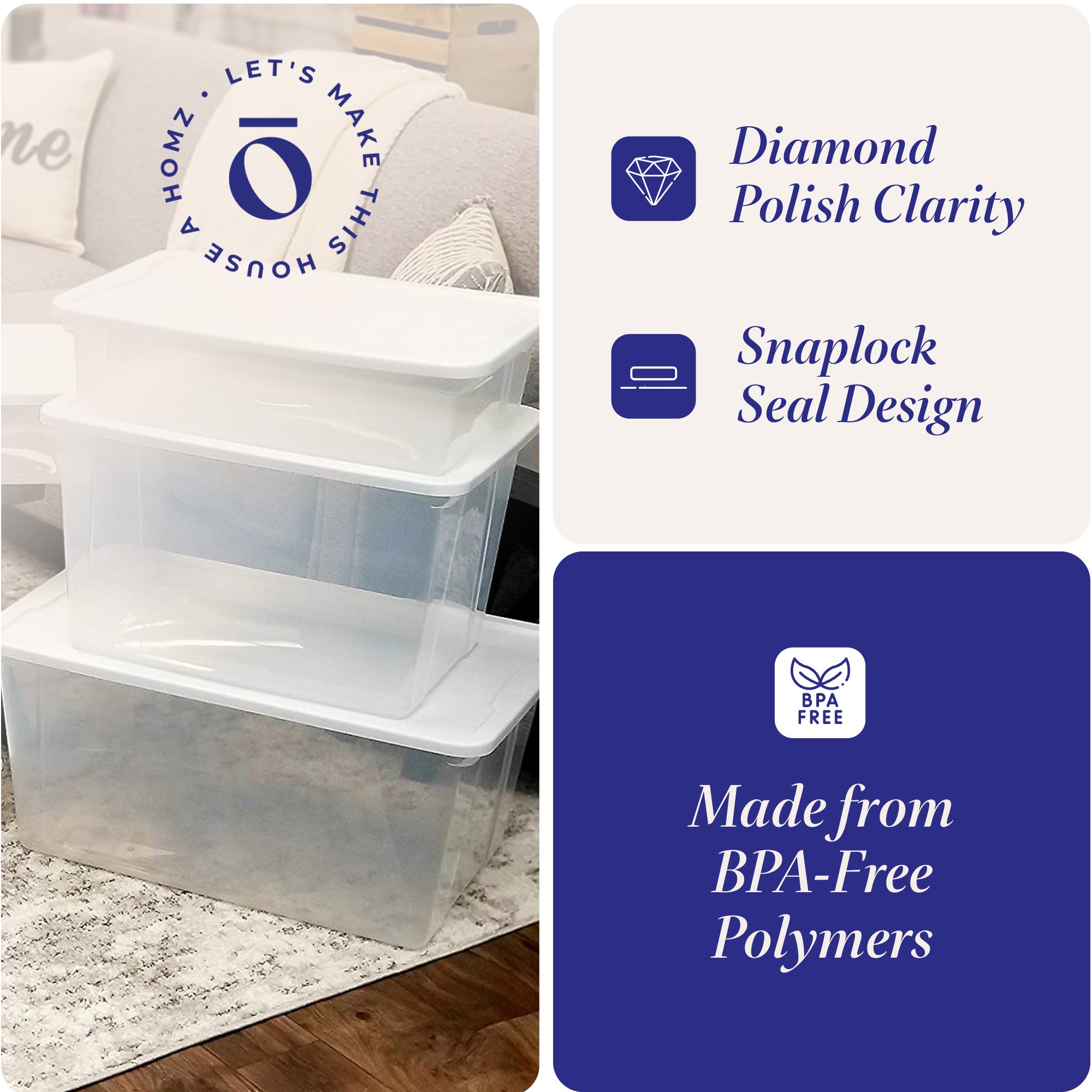 56qt Snaplock Clear Plastic Storage Container w/ Secure Lid, 2 Pack (Open Box) - VMInnovations