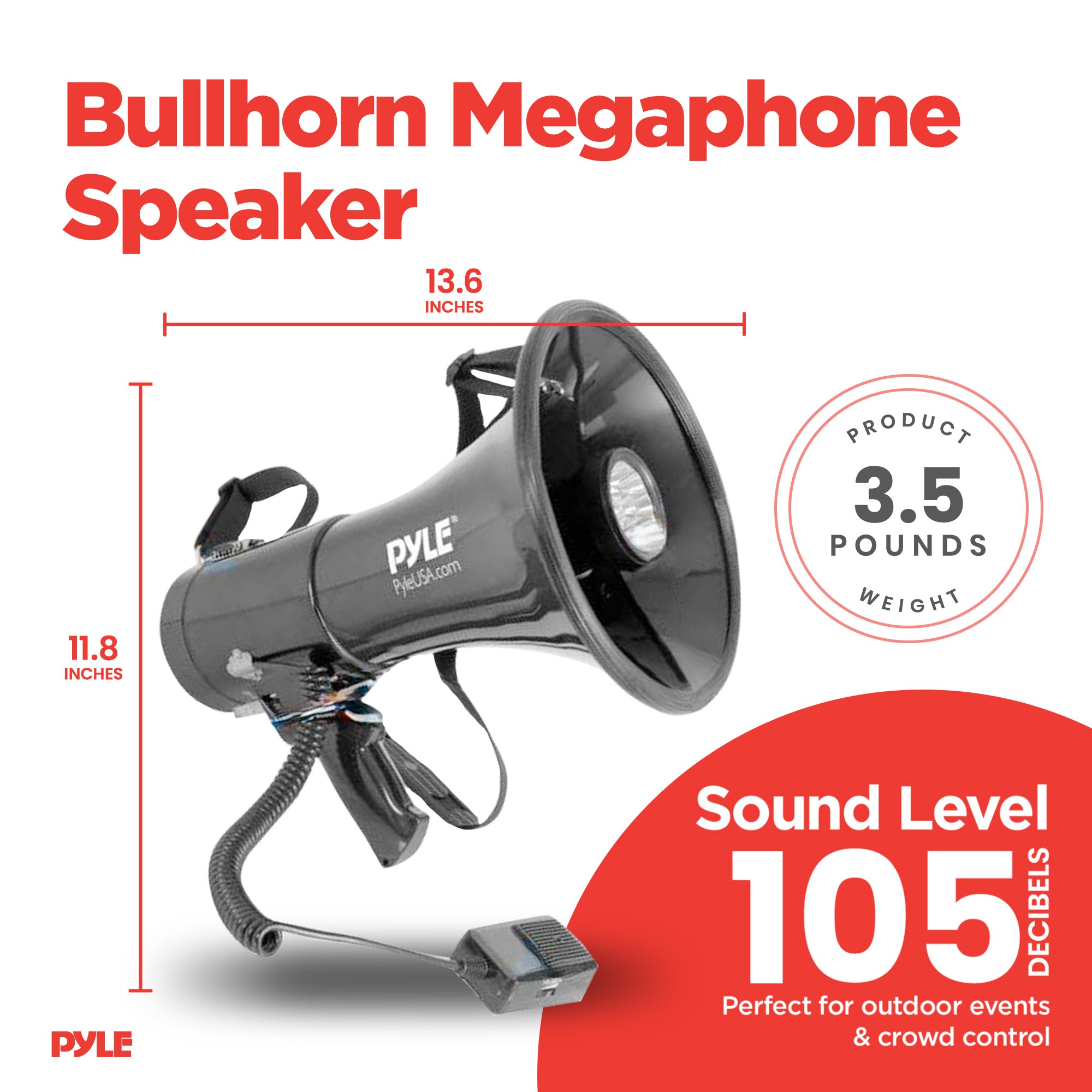 Pyle PA Megaphone Speaker with Built-in Rechargeable Battery, Black (Open Box) - VMInnovations