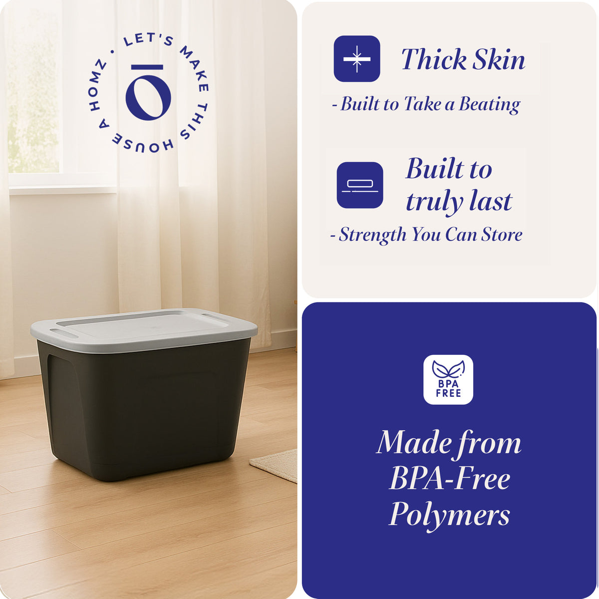 Homz 6610BKTS.10 10 Gallon Durable Molded Plastic Storage Bin w/ Lid (10 Pack)
