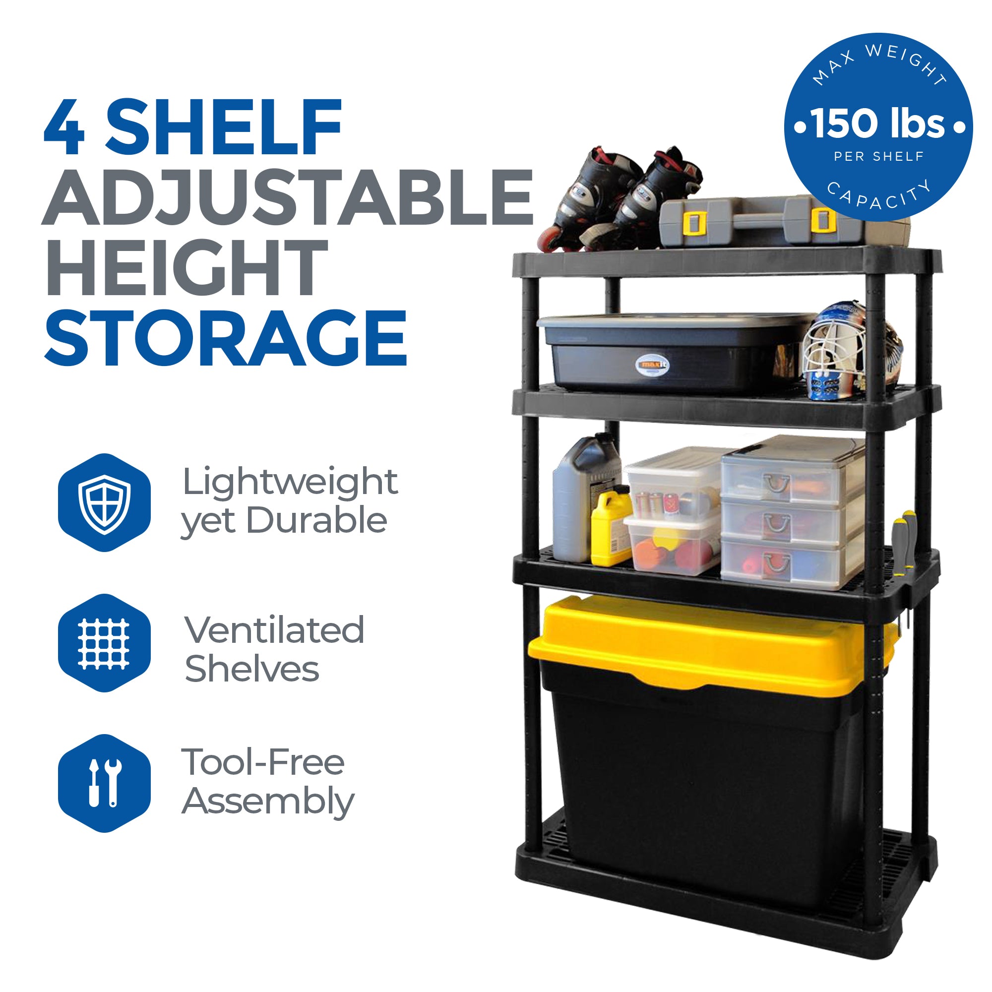 Gracious Living 4 Shelf Adjustable Height Medium Duty Storage, Black (2 Pack) - VMInnovations