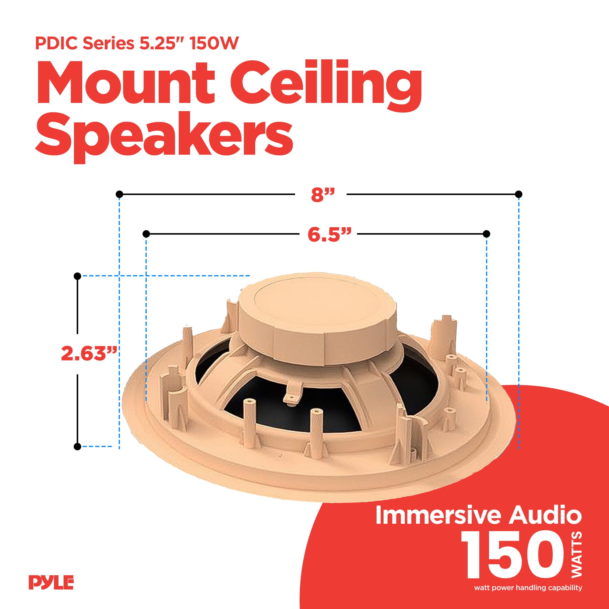 Pyle PDIC Series 150W 5.25" Flush Mount In Wall/In Ceiling Speaker, 4 Pair, Tan