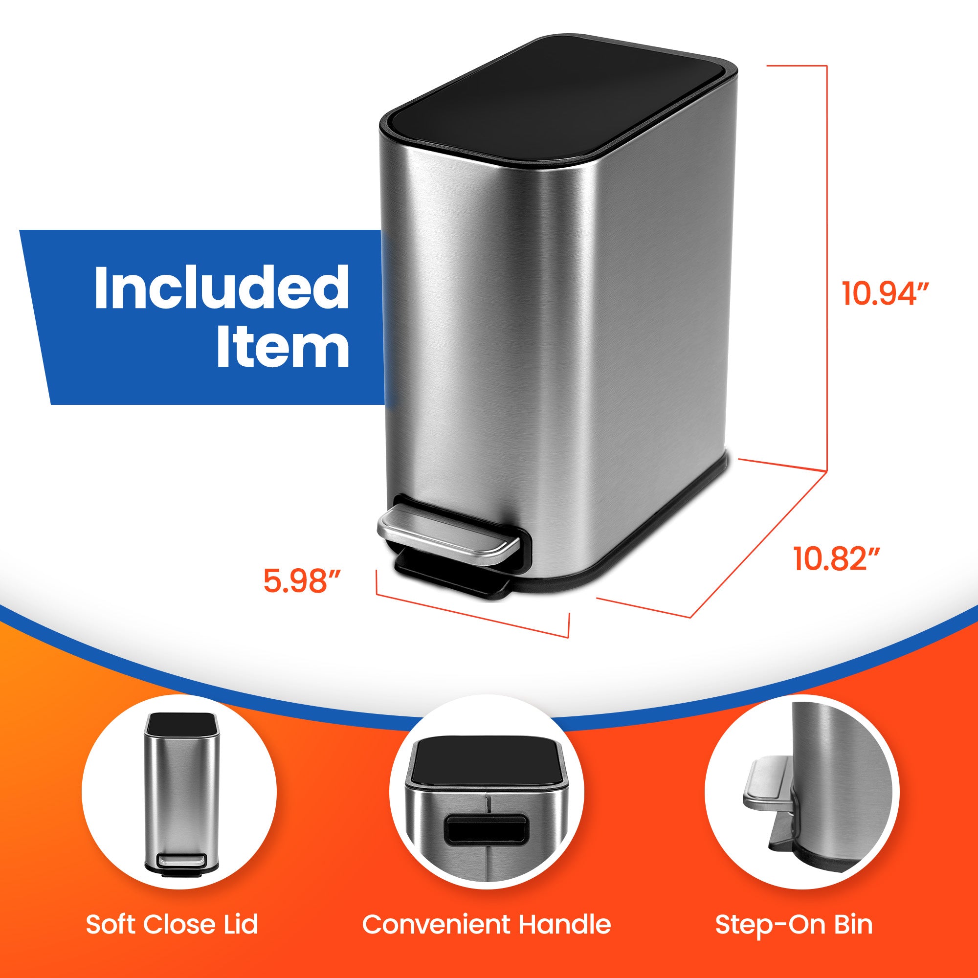 Hefty Stainless Steel Step Trash Cans w/Lids, 12.7 Gallon & 1.3 Gallon Bin(Used)