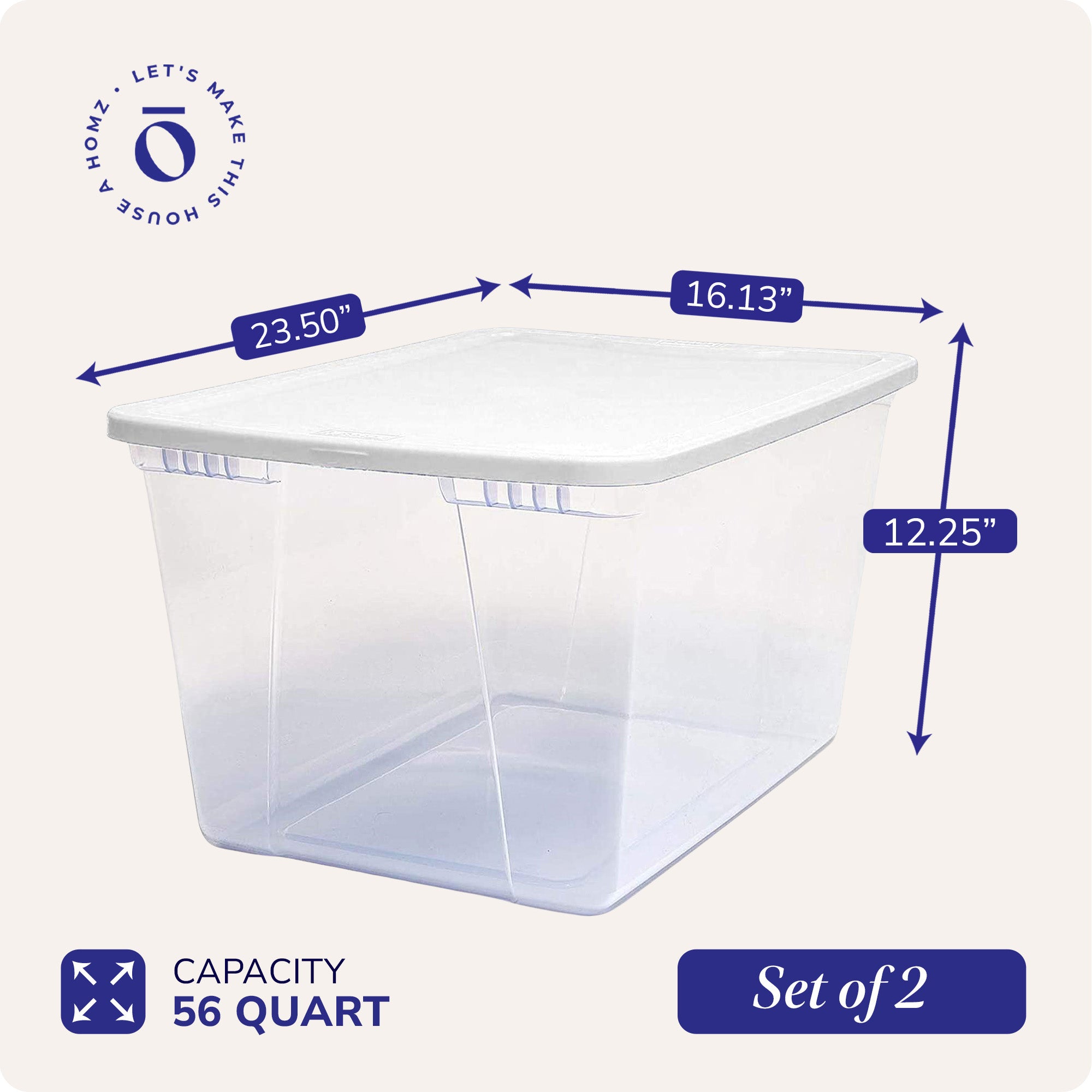 Homz 56 Qt Plastic Storage Container w/Snaplock Lid, Blue (2pk) (Open Box)