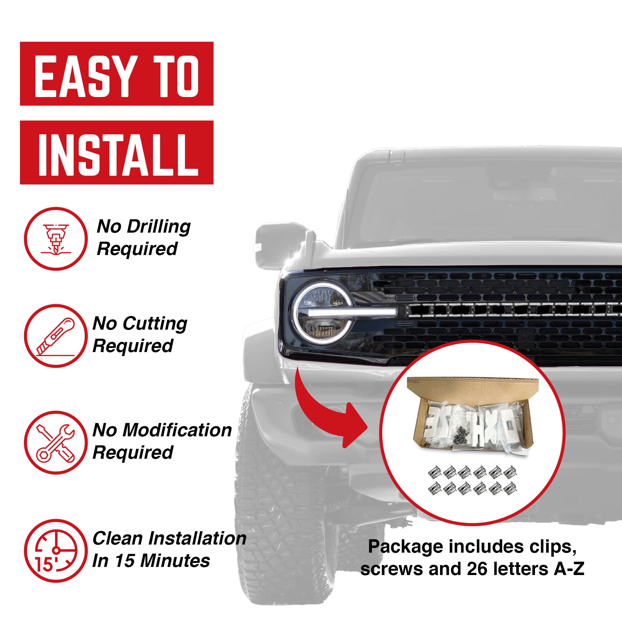 AMERICAN MODIFIED Grille 21-24 Ford Bronco 2 & 4 Door w/oFront Camera(Open Box) - VMInnovations