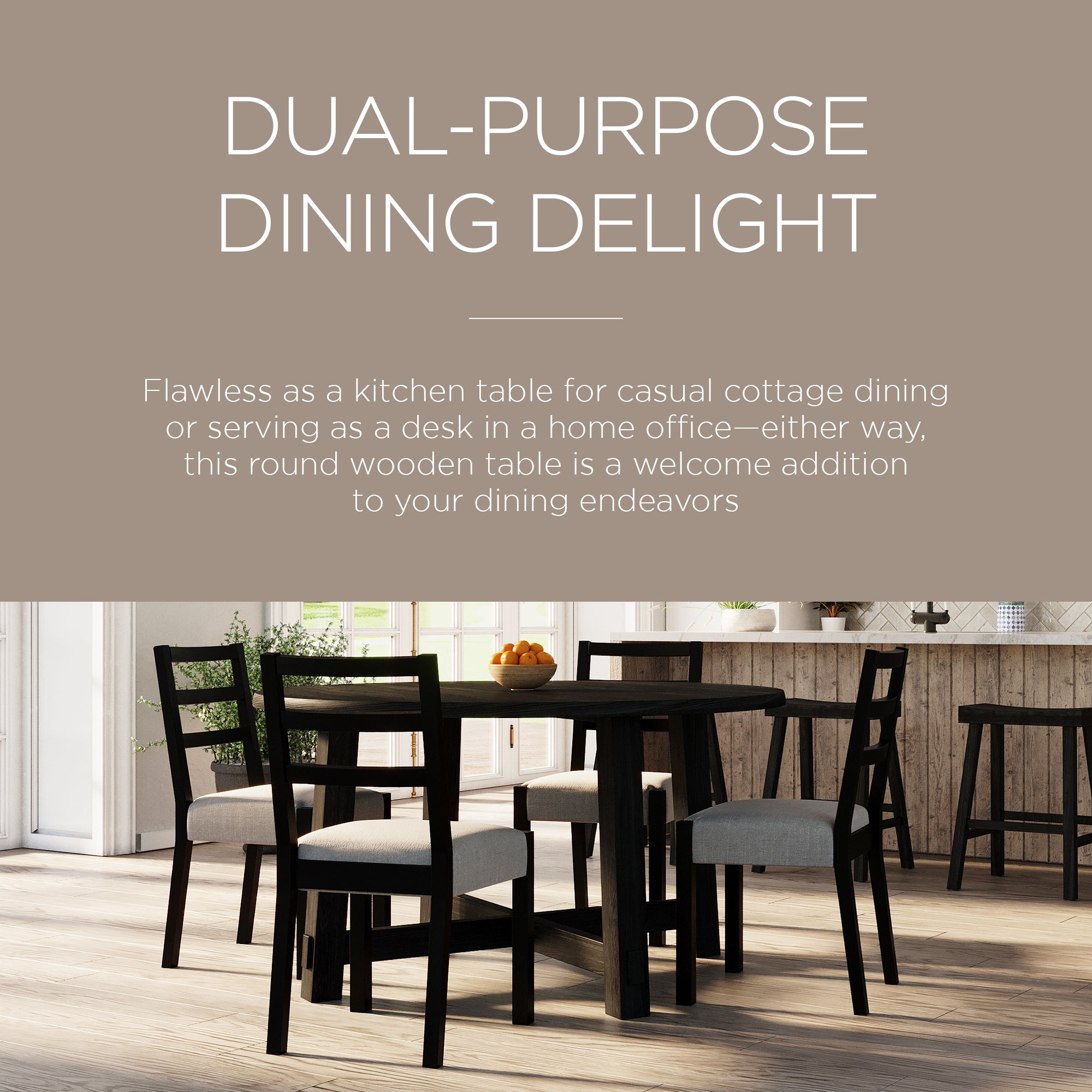 Sasha Organic Round Wooden Dining Table in Weathered Black Finish - VMInnovations
