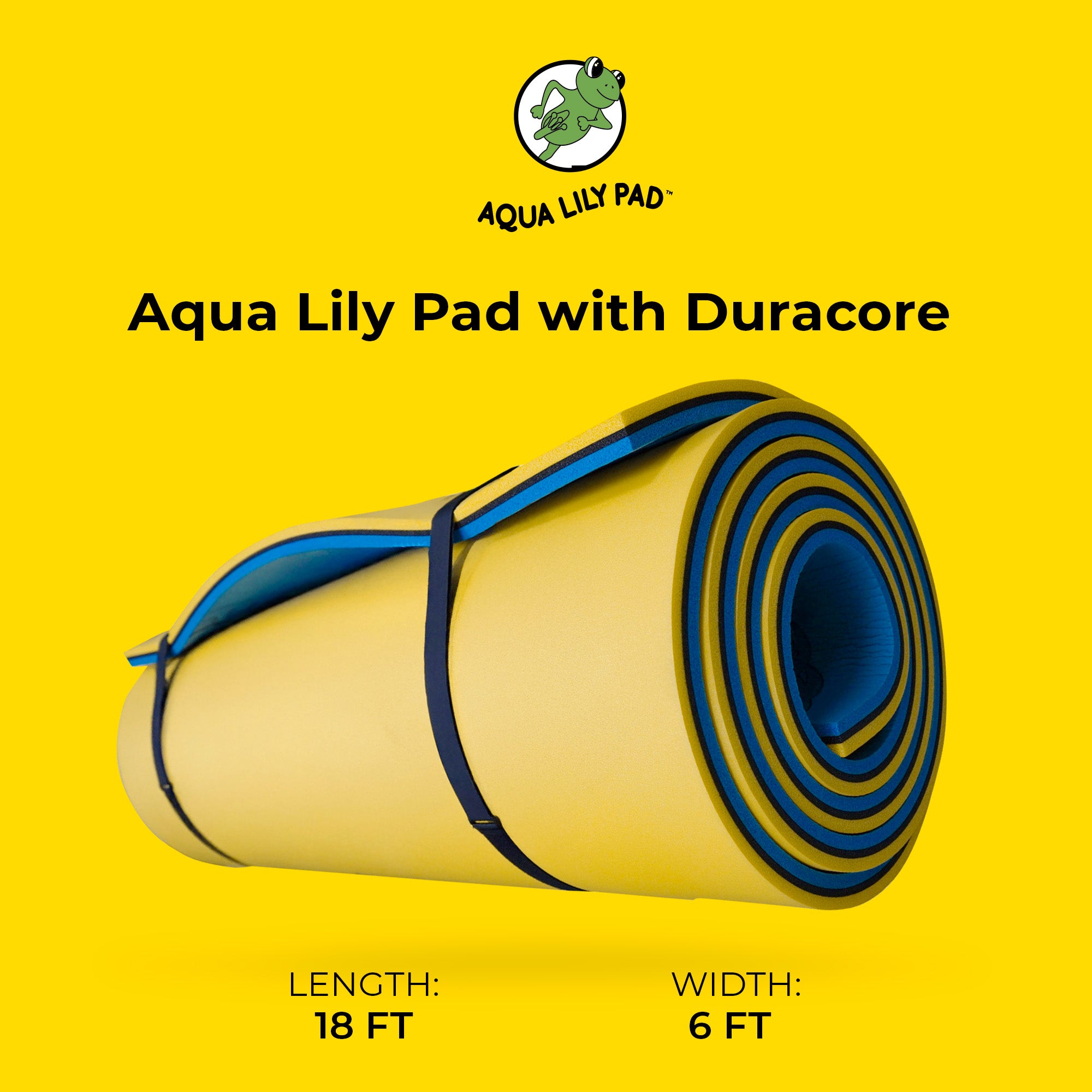 Aqua Lily Pad Floating Mat w/ Duracore, Foam Lake Float, 6’ x 18’, Yellow/Blue - VMInnovations