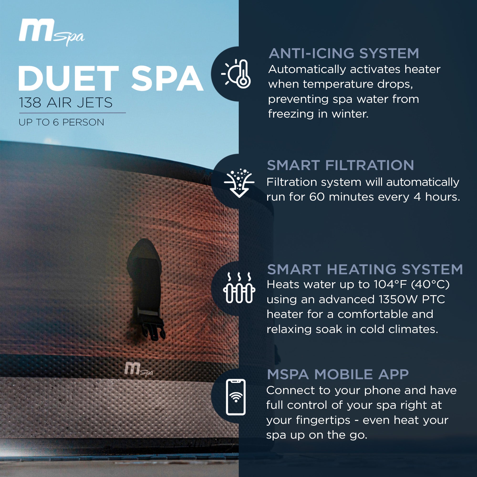 M Spa Round Inflatable Bubble Massage Spa, 4 to 6 Person Outdoor Hot Tub, Duet - VMInnovations