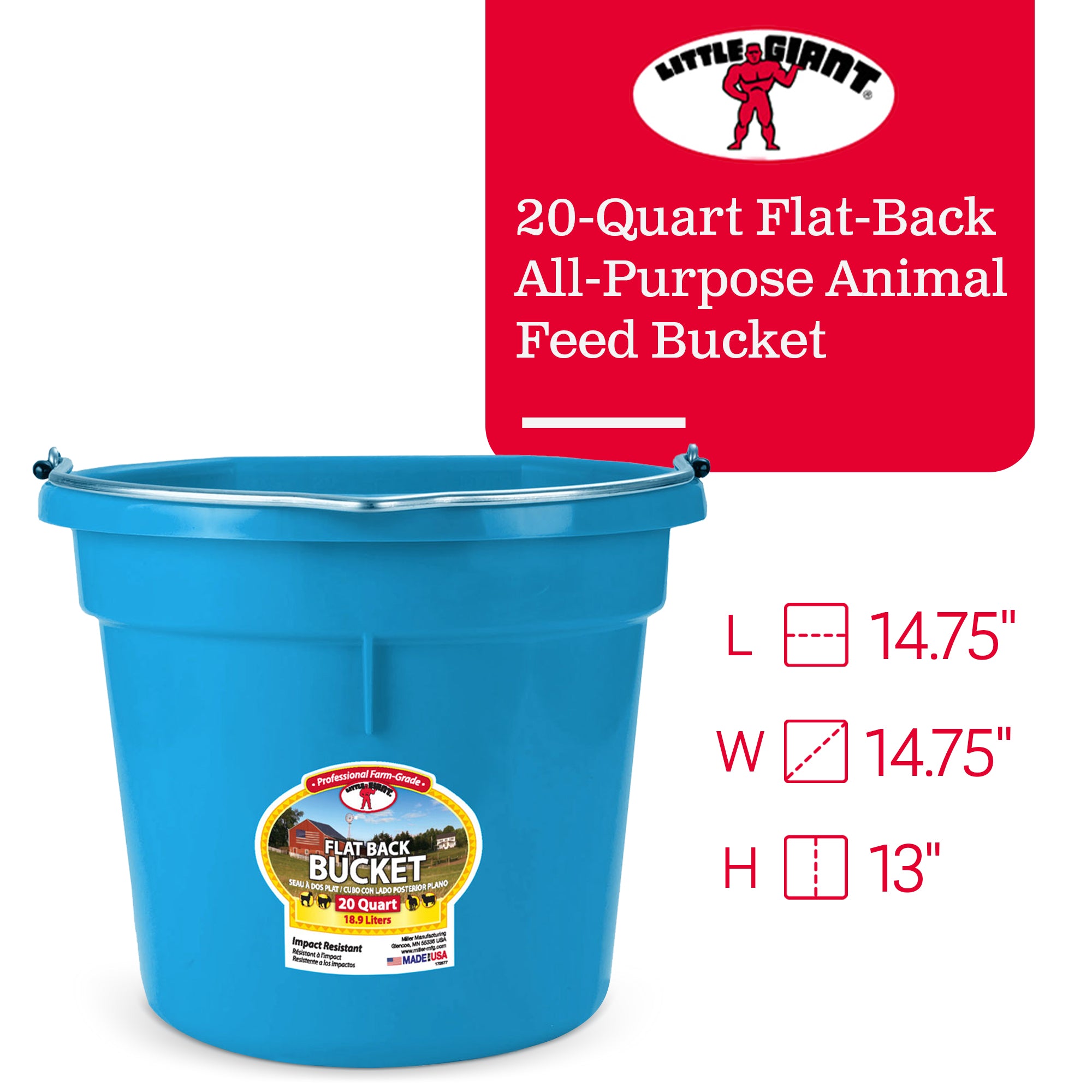 Little Giant All Purpose Heavy Duty Flat Back 20 Quart Plastic Bucket, Teal - VMInnovations