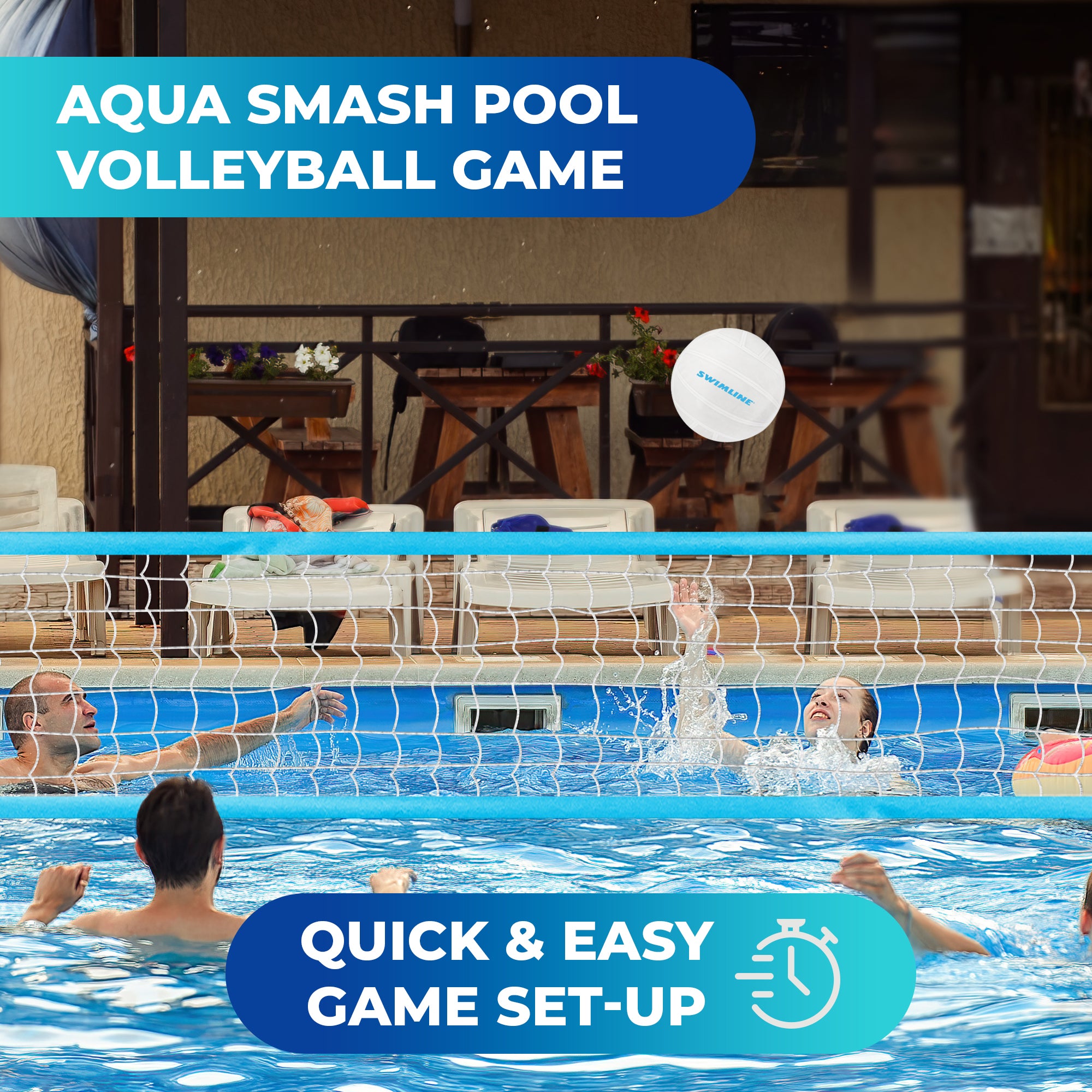 Swimline Pool Adjustable Volleyball Net 2 Ball Game Set w/Stable Bases(Open Box) - VMInnovations