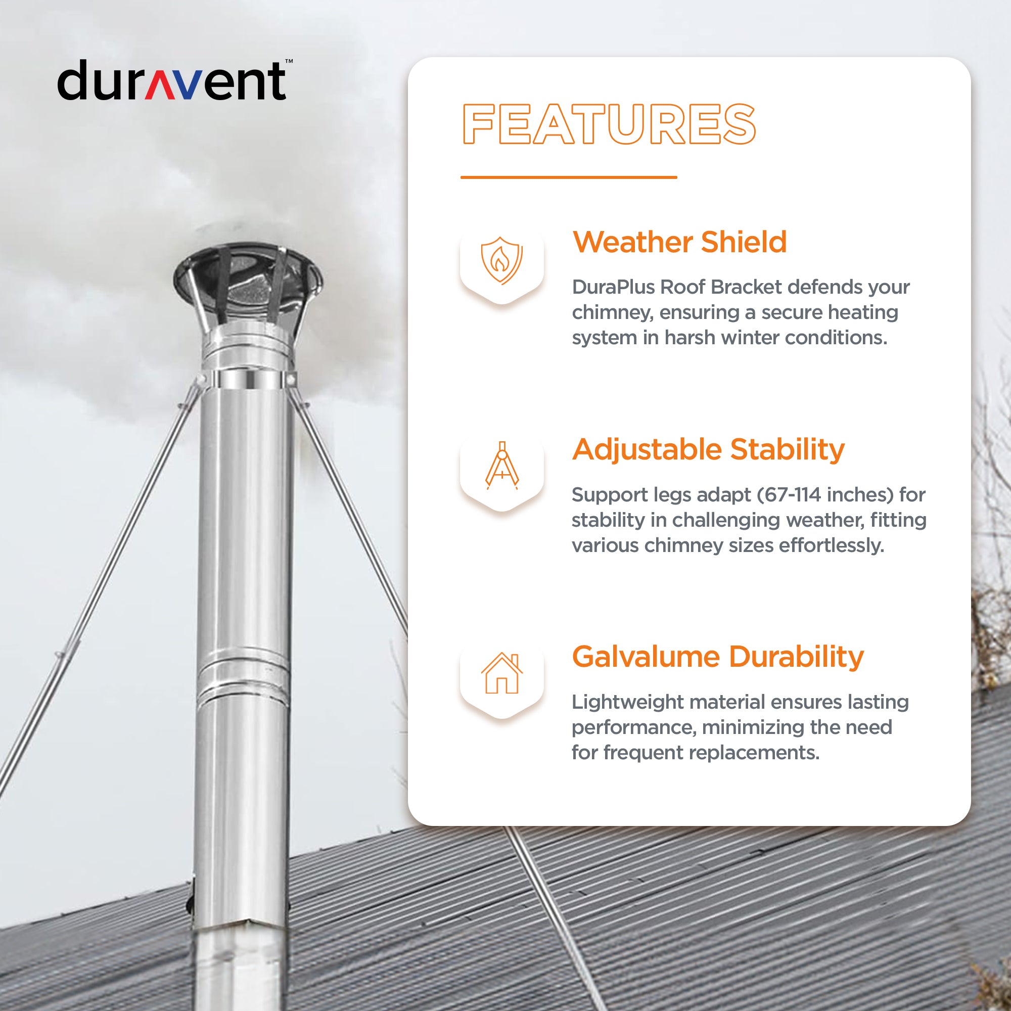 DuraVent Extended Roof Bracket Chimney Support Brace, 6" Diameter (Open Box) - VMInnovations