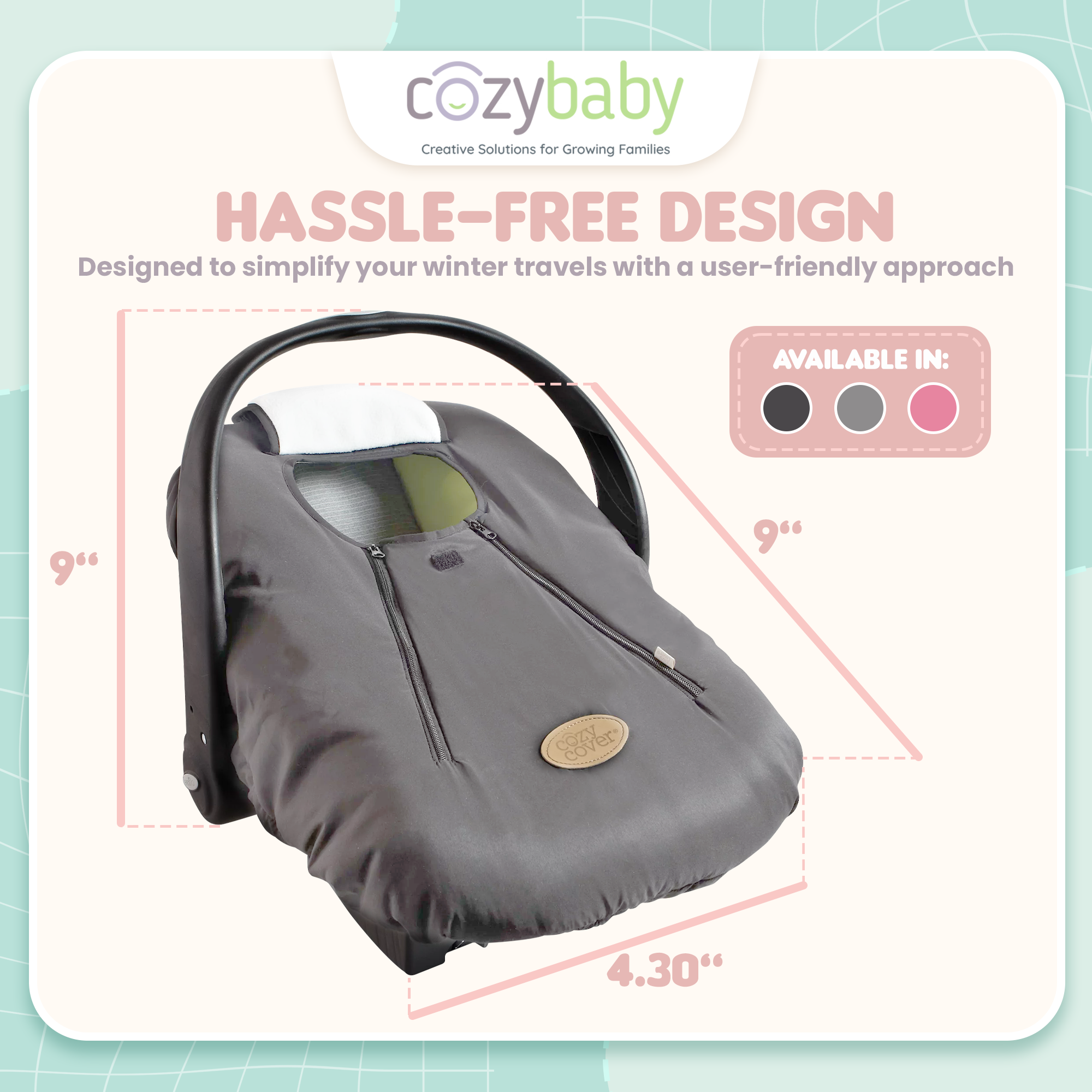 CozyBaby Infant Car Seat Travel Cover with Dual Zippers and Elastic Edge, Black - VMInnovations